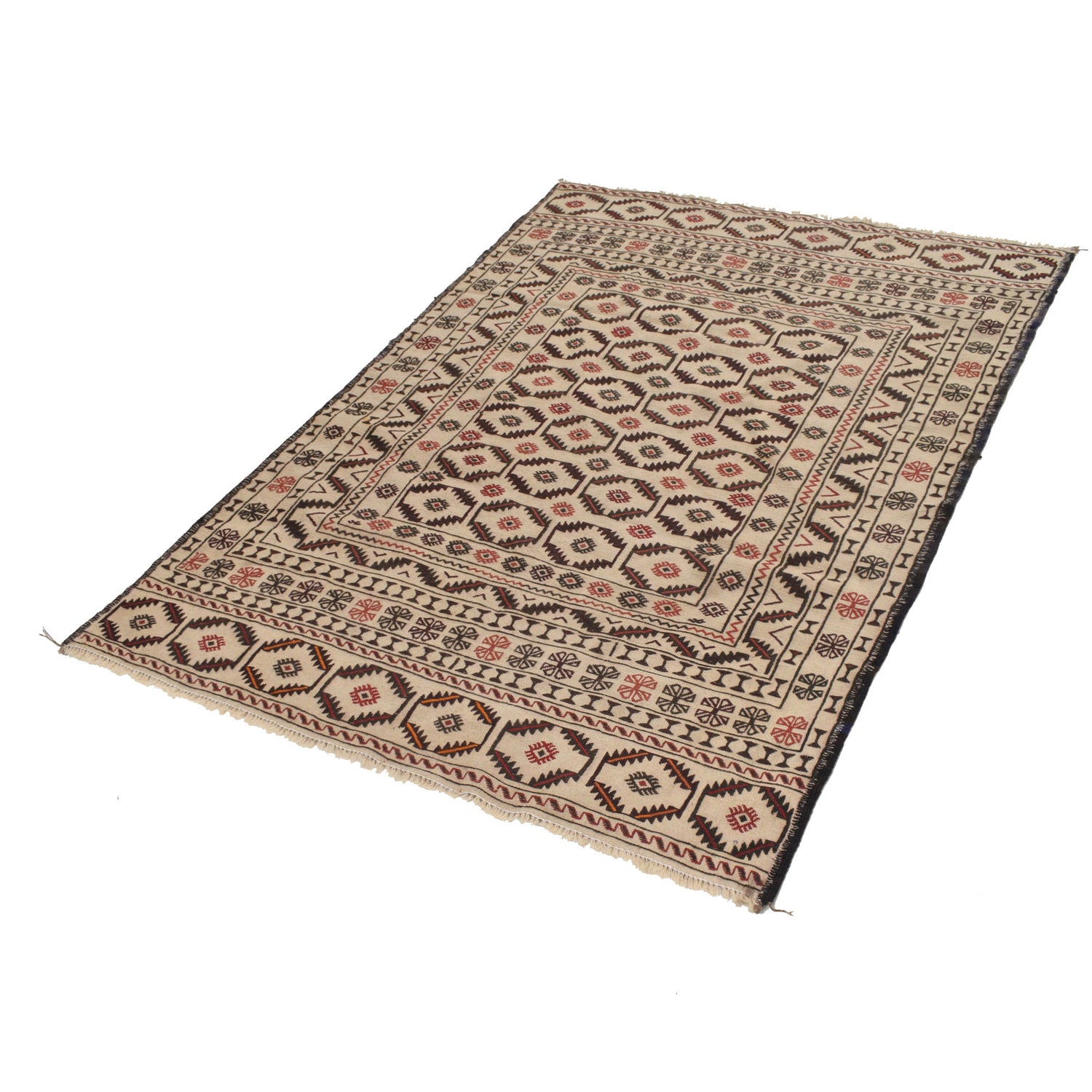 Soumak Kilim Area Rug Handmade White Floral 4x6 ft