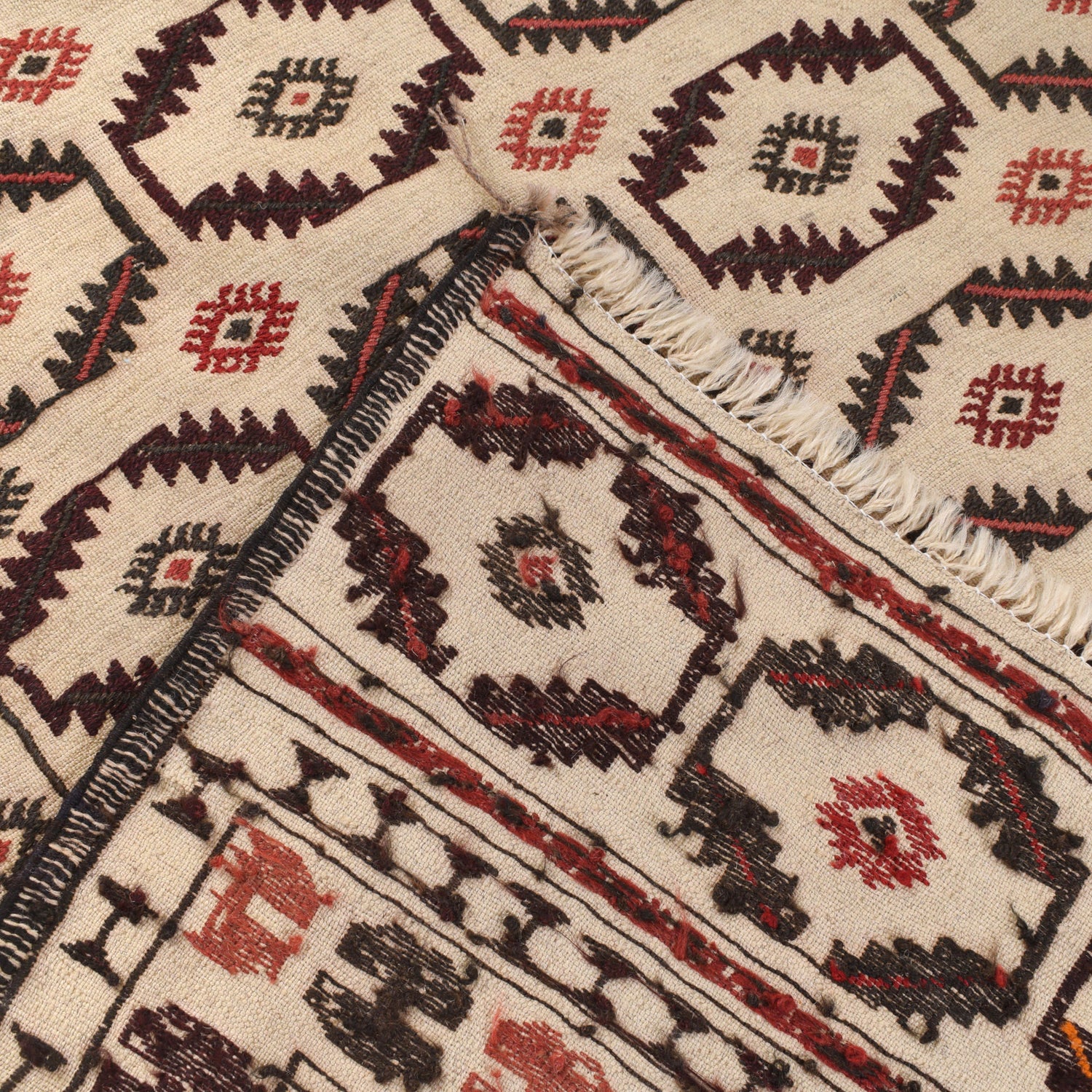 Soumak Kilim Area Rug Handmade White Floral 4x6 ft