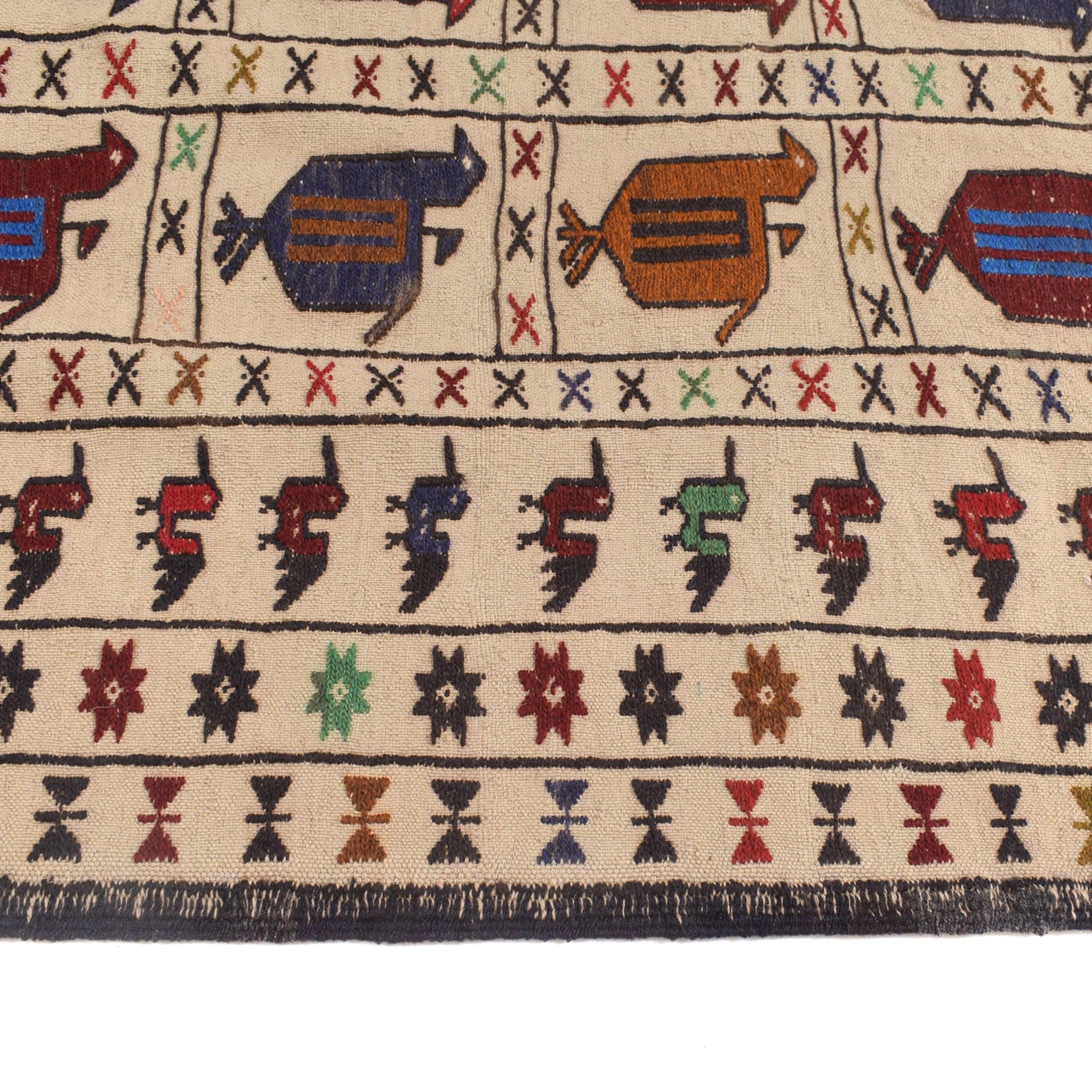 Soumak Kilim Area Rug Handmade White Pictorial 4x6 ft