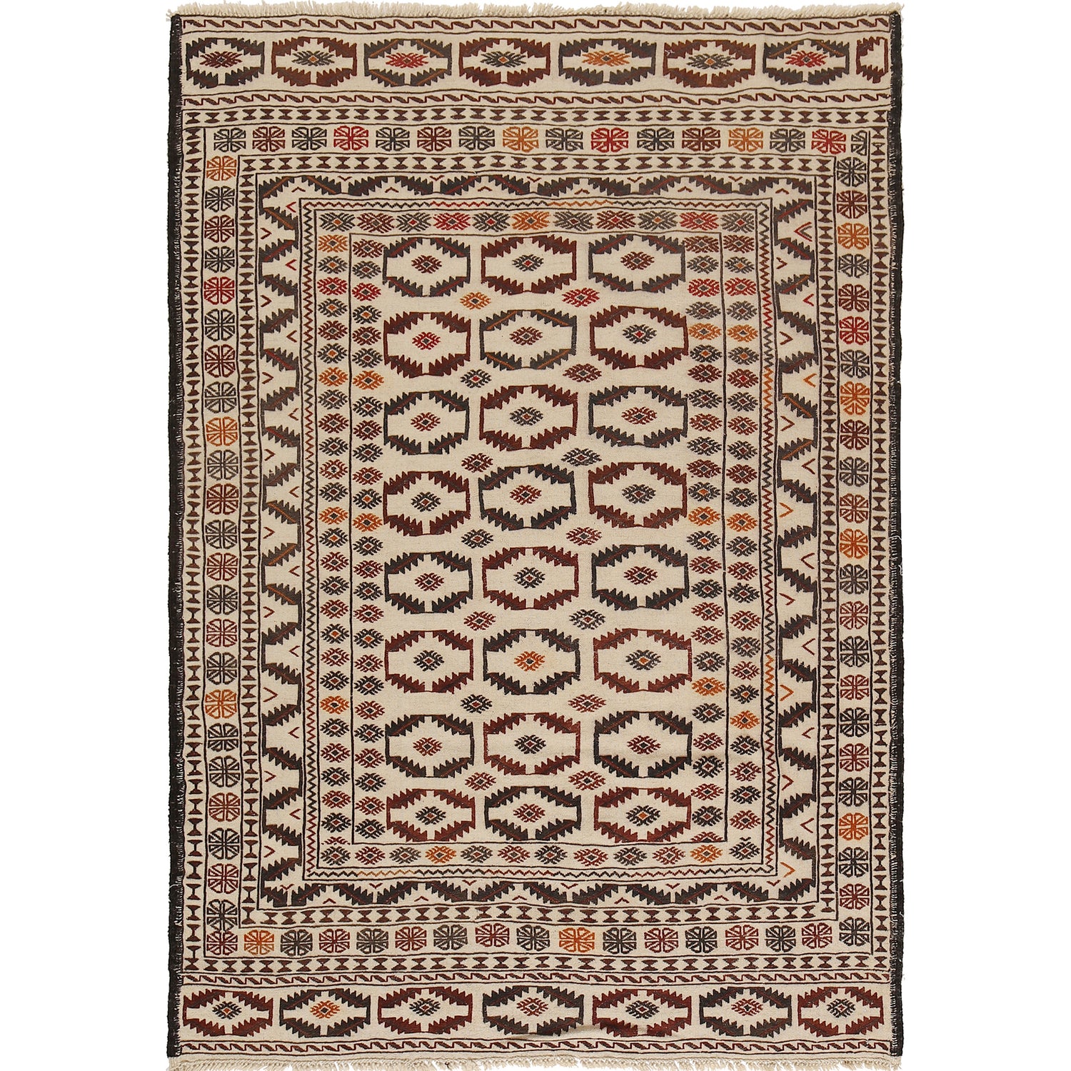 Soumak Kilim Area Rug Handmade White Floral 4x6 ft