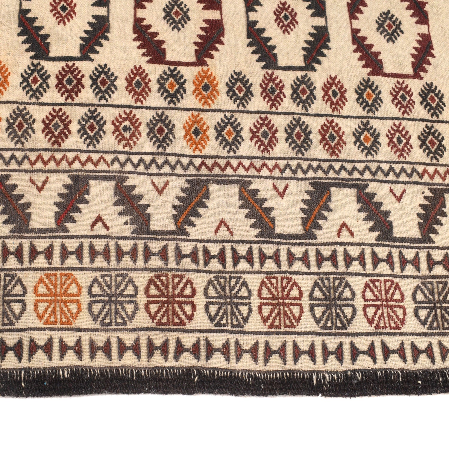 Soumak Kilim Area Rug Handmade White Floral 4x6 ft