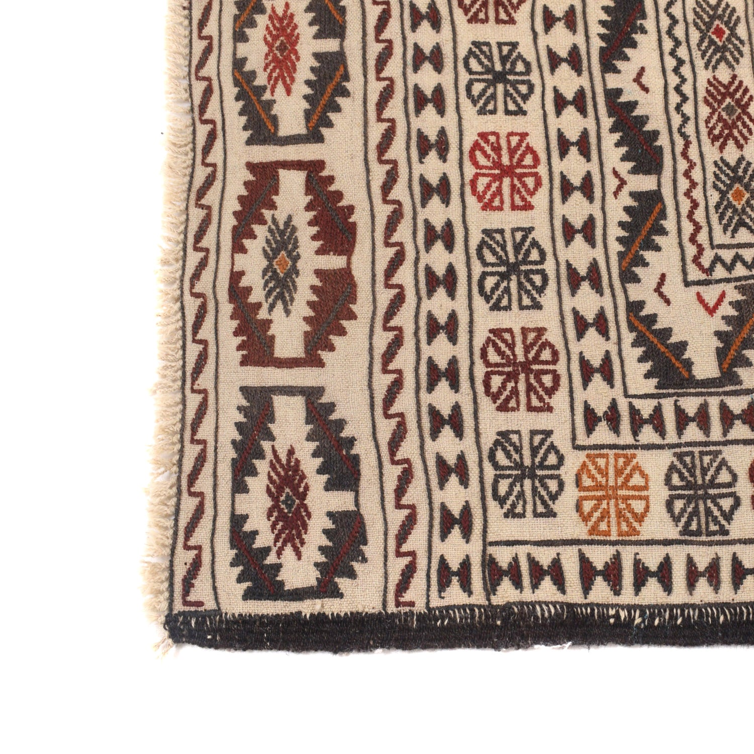 Soumak Kilim Area Rug Handmade White Floral 4x6 ft