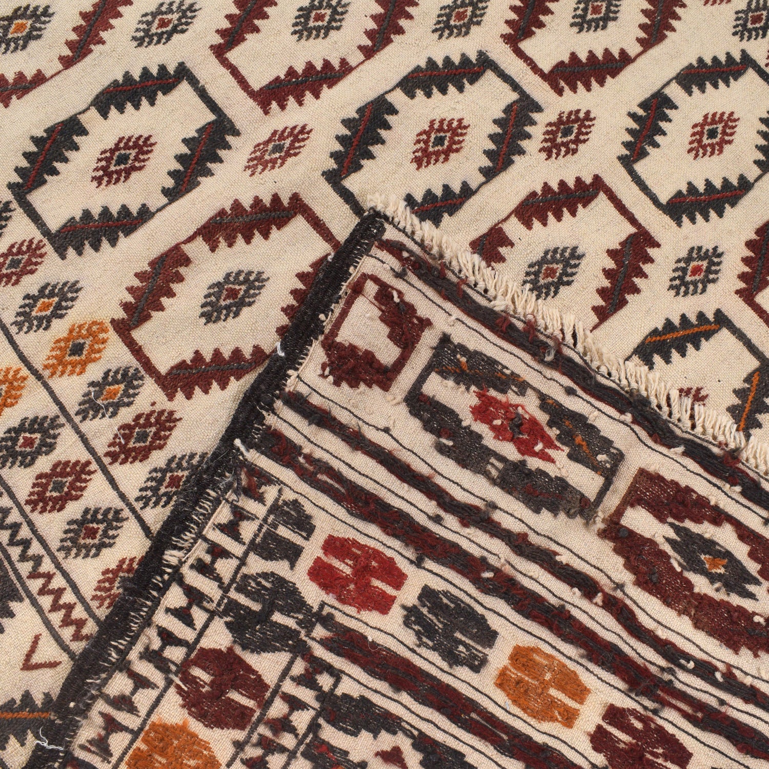 Soumak Kilim Area Rug Handmade White Floral 4x6 ft