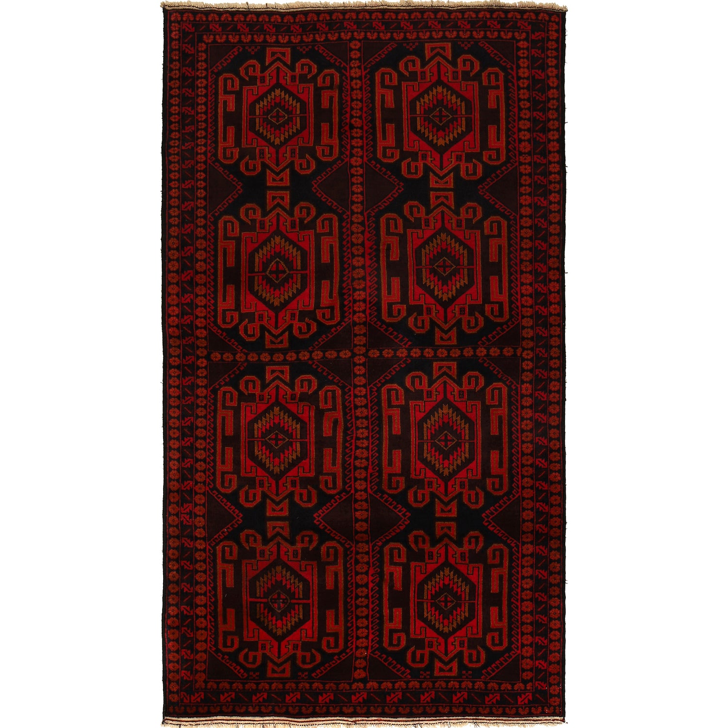 Baluchi Rug Handmade Multi Geometric 4x7 ft