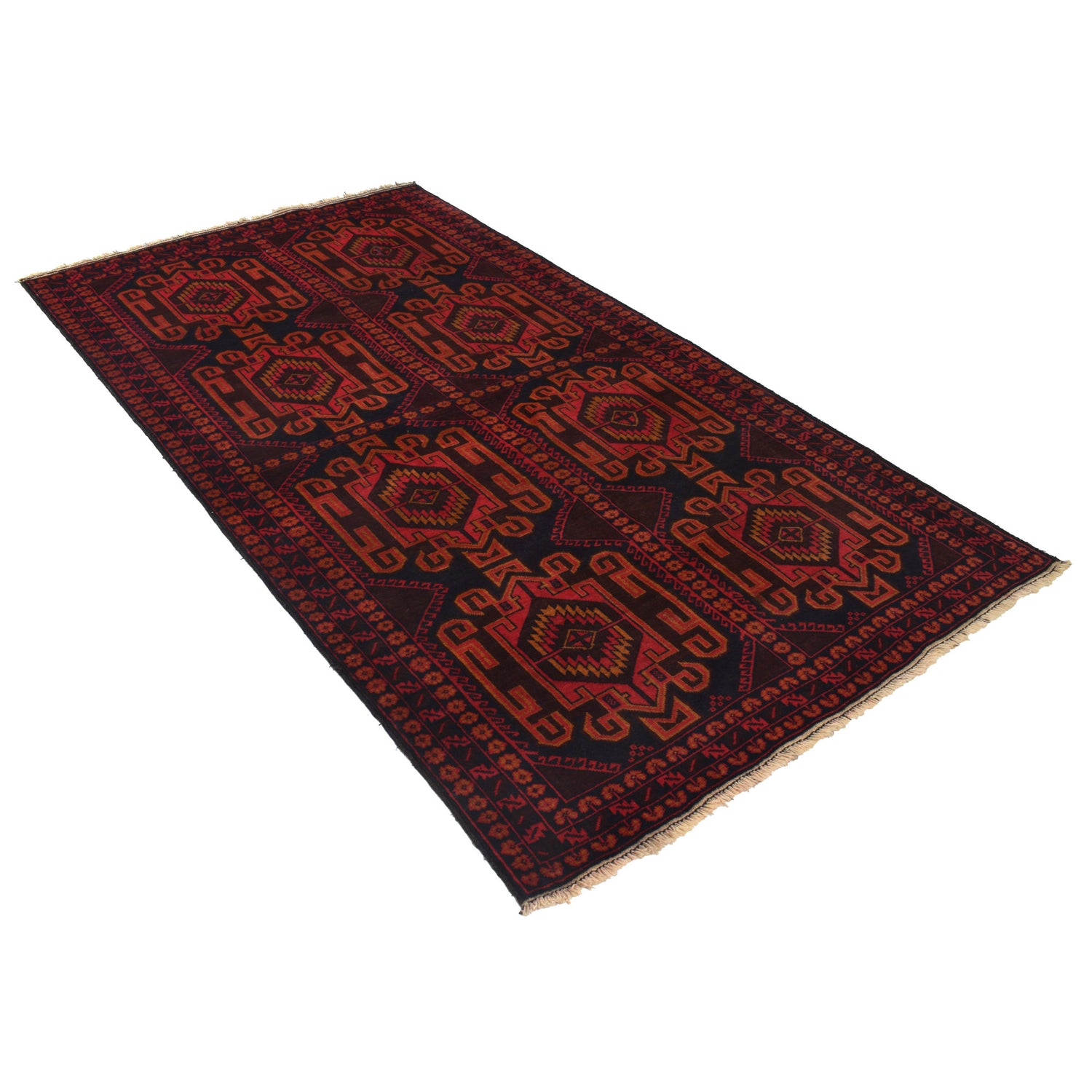 Baluchi Rug Handmade Multi Geometric 4x7 ft