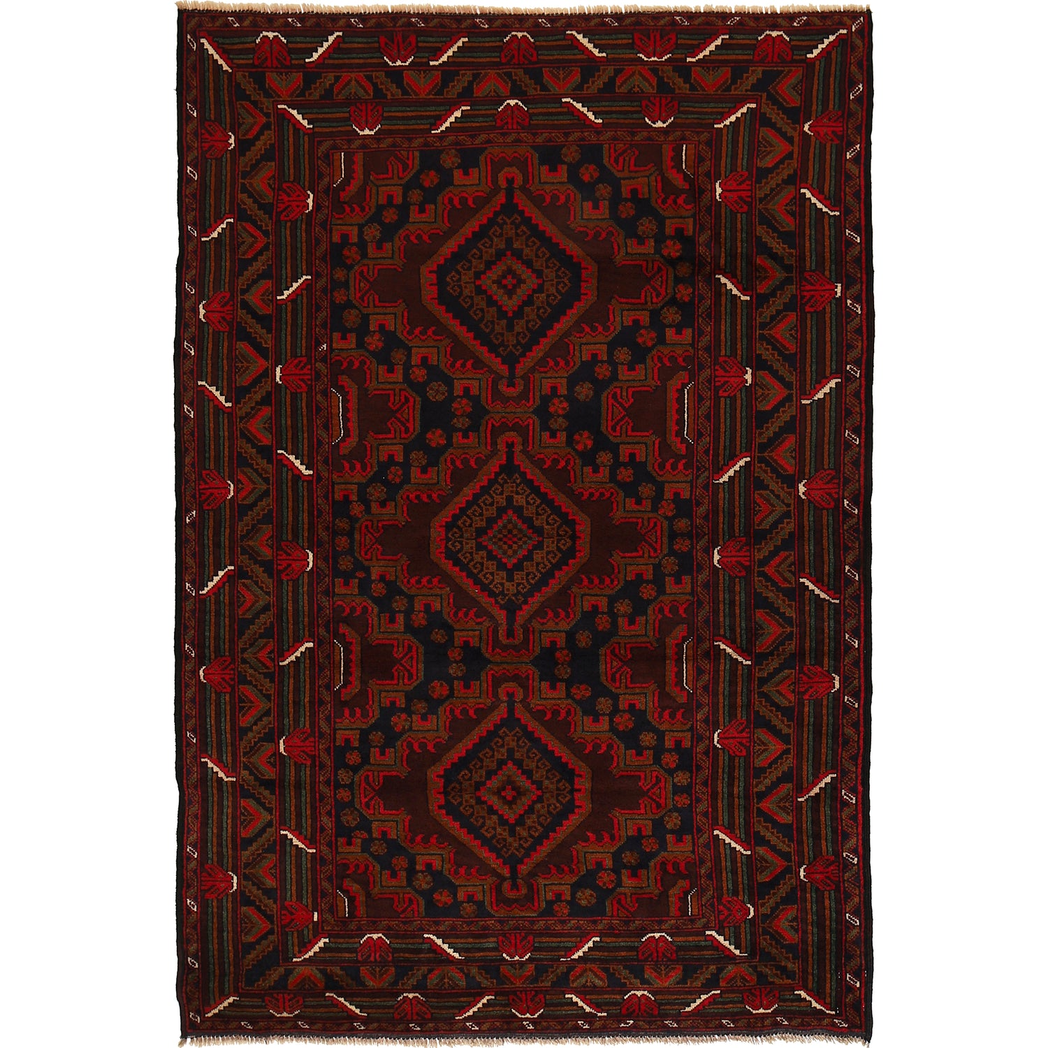 Baluchi Rug Handmade Multi Geometric 4x6 ft