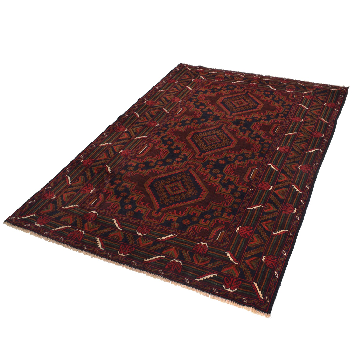 Baluchi Rug Handmade Multi Geometric 4x6 ft