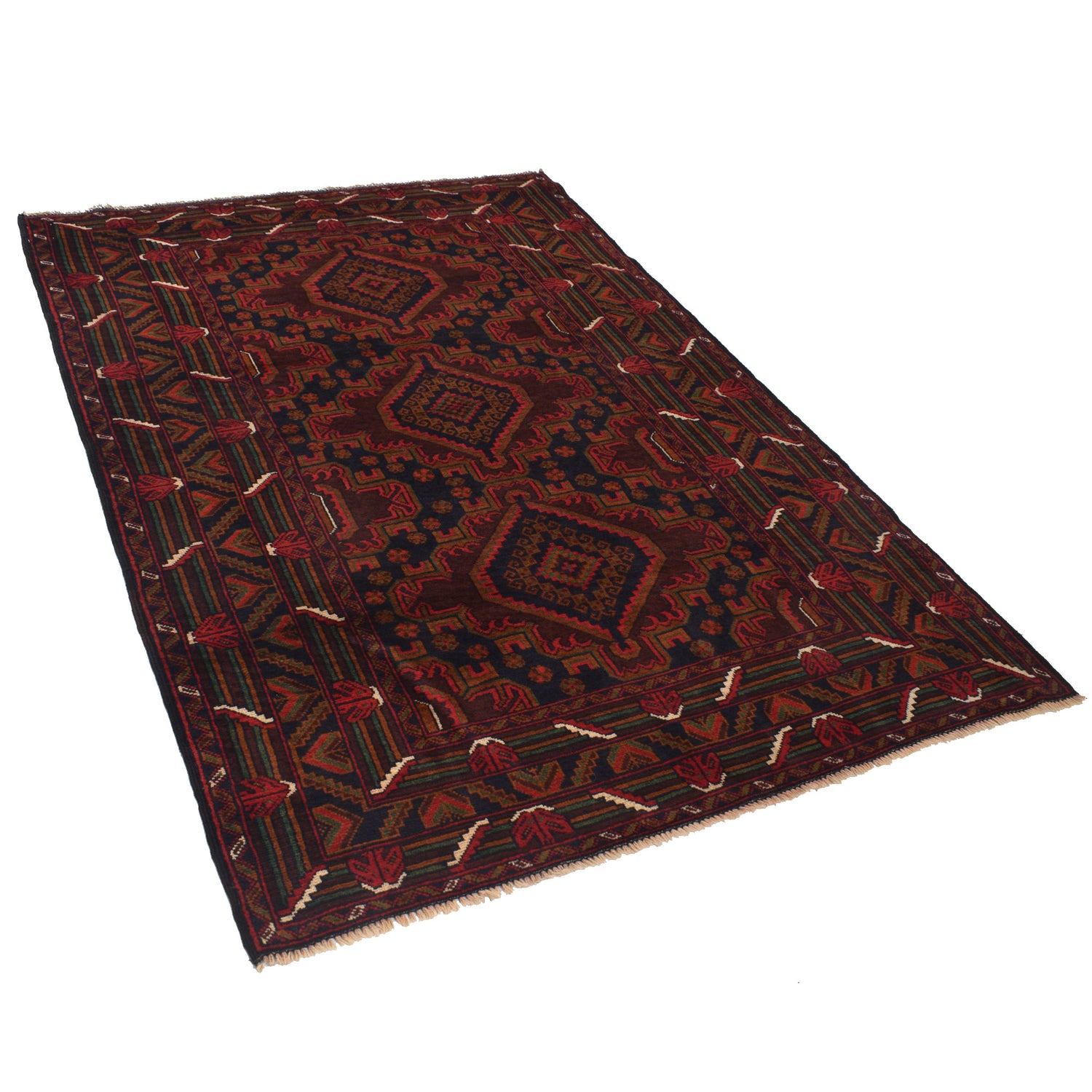 Baluchi Rug Handmade Multi Geometric 4x6 ft