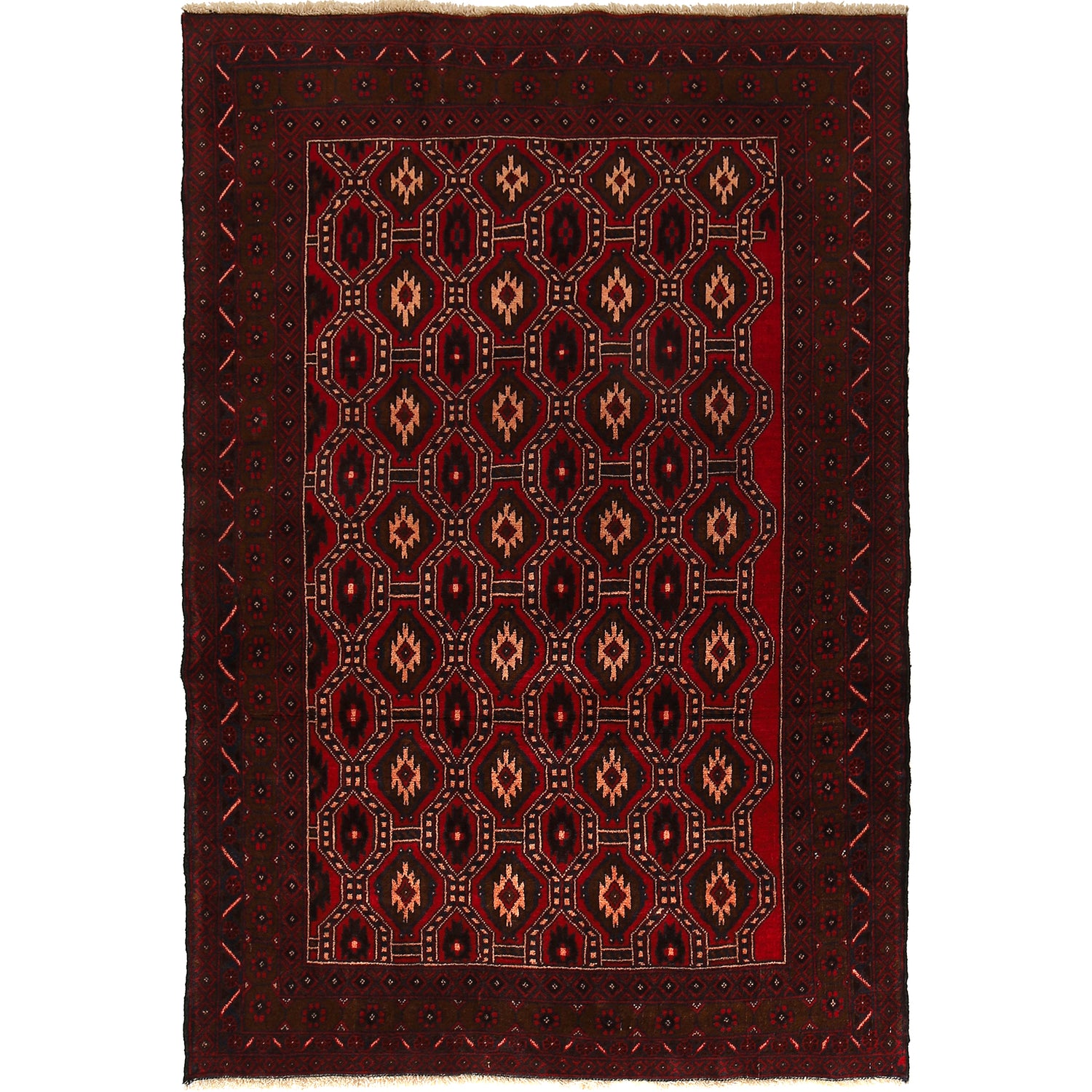Baluchi Rug Handmade Red Geometric 4x6 ft