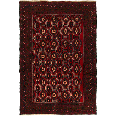 Baluchi Rug Handmade Red Geometric 4x6 ft