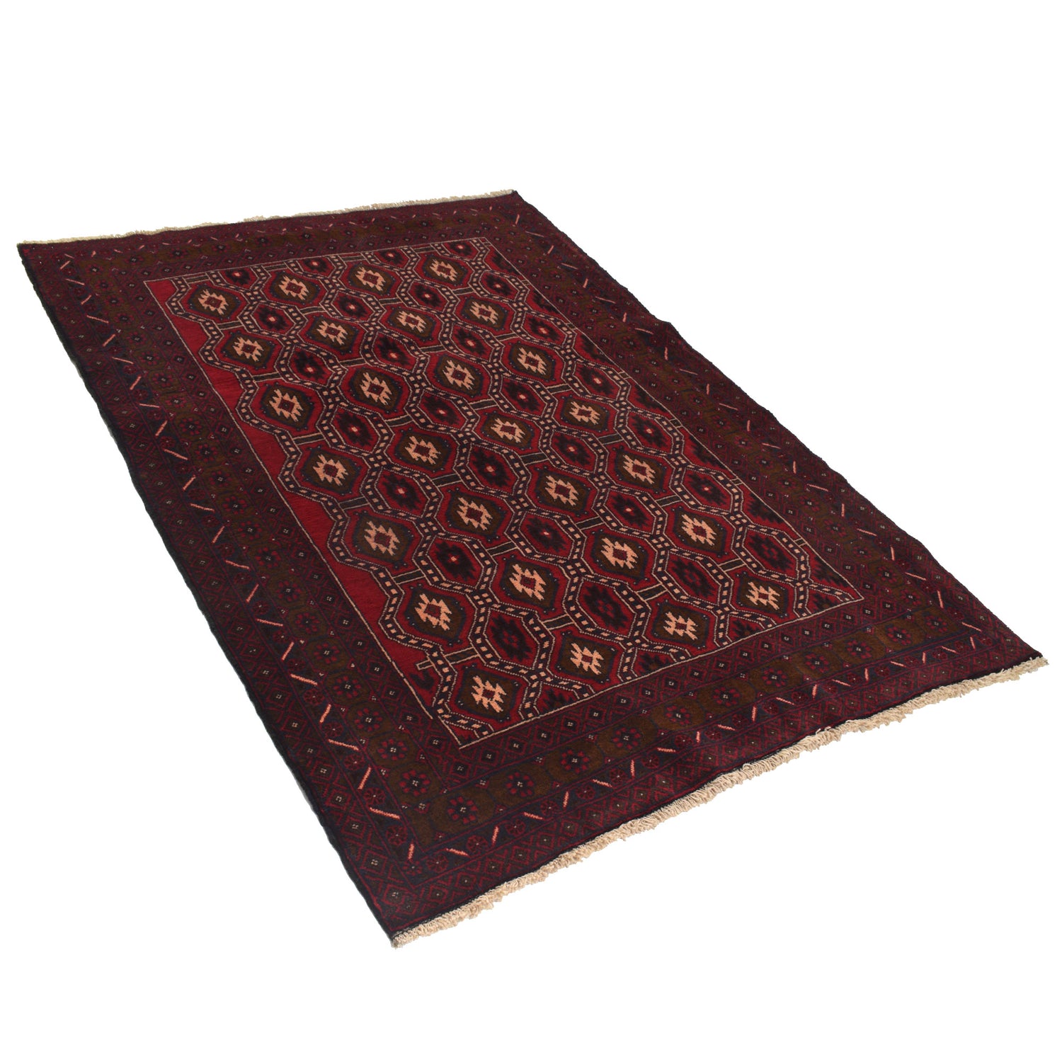 Baluchi Rug Handmade Red Geometric 4x6 ft