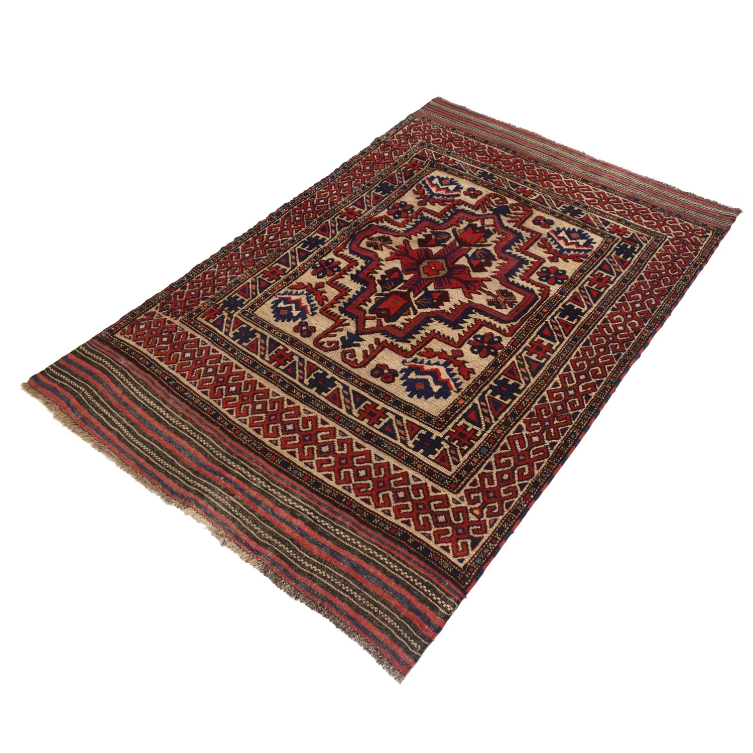 Barjasta Area Rug Handmade Beige Floral 4x6 ft