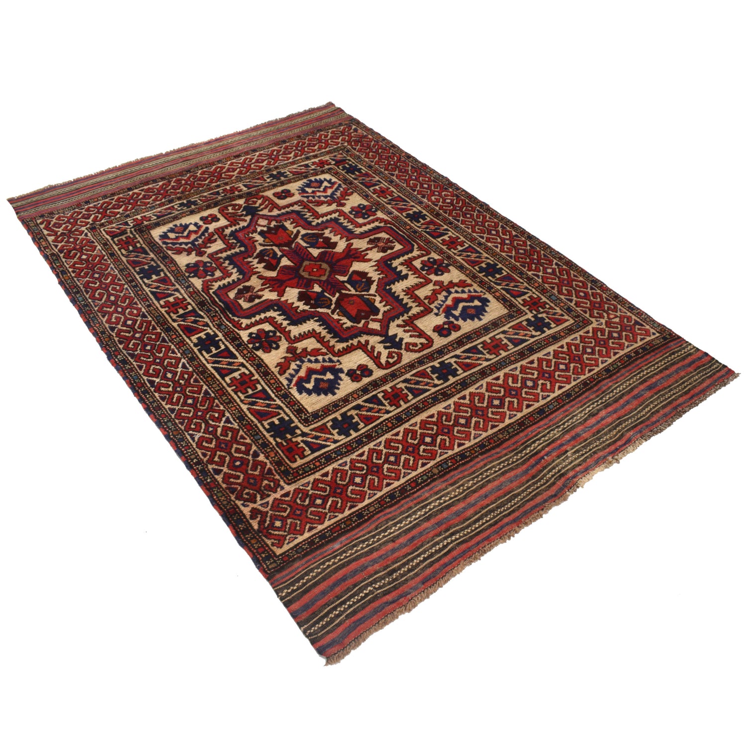 Barjasta Area Rug Handmade Beige Floral 4x6 ft