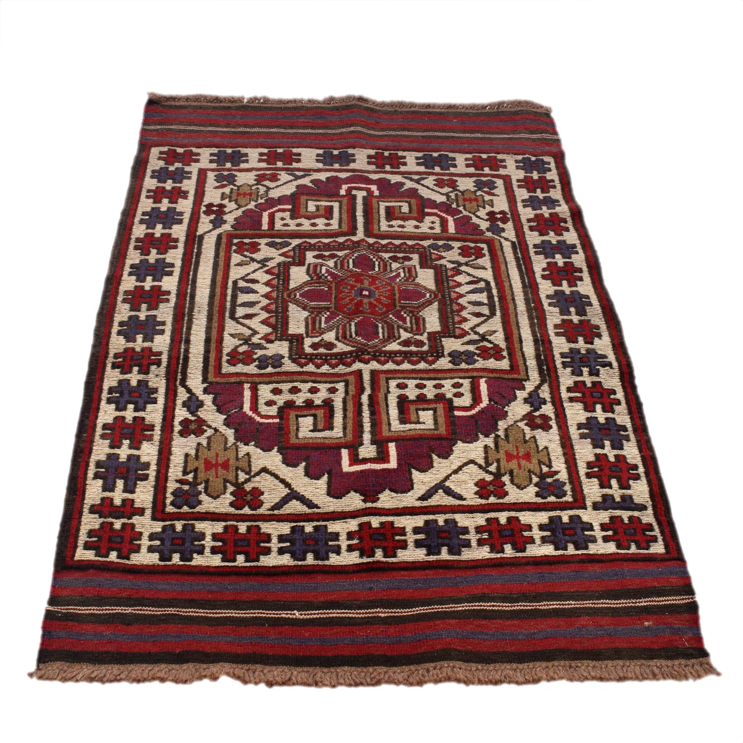 Saghari Kilim Area Rug Handmade Beige Floral 3x5 ft
