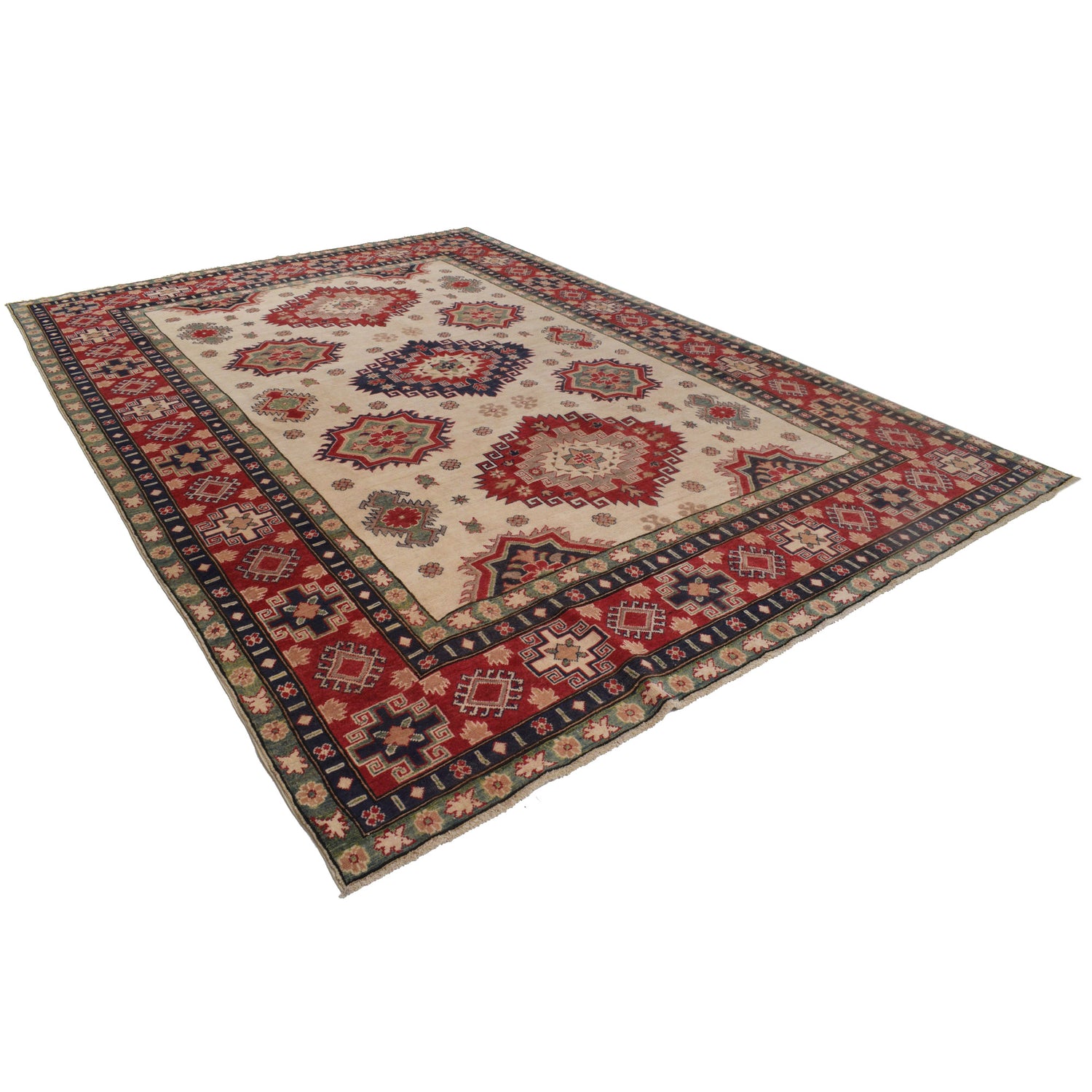 Kazak Rug Handmade Ivory Medallion 9x12 ft