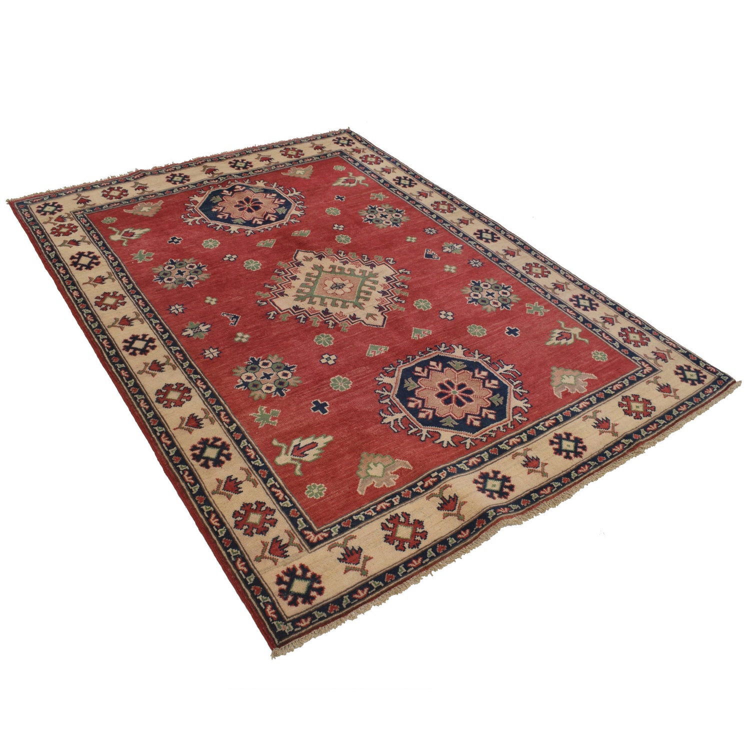 Kazak Rug Handmade Red Medallion 4x7 ft