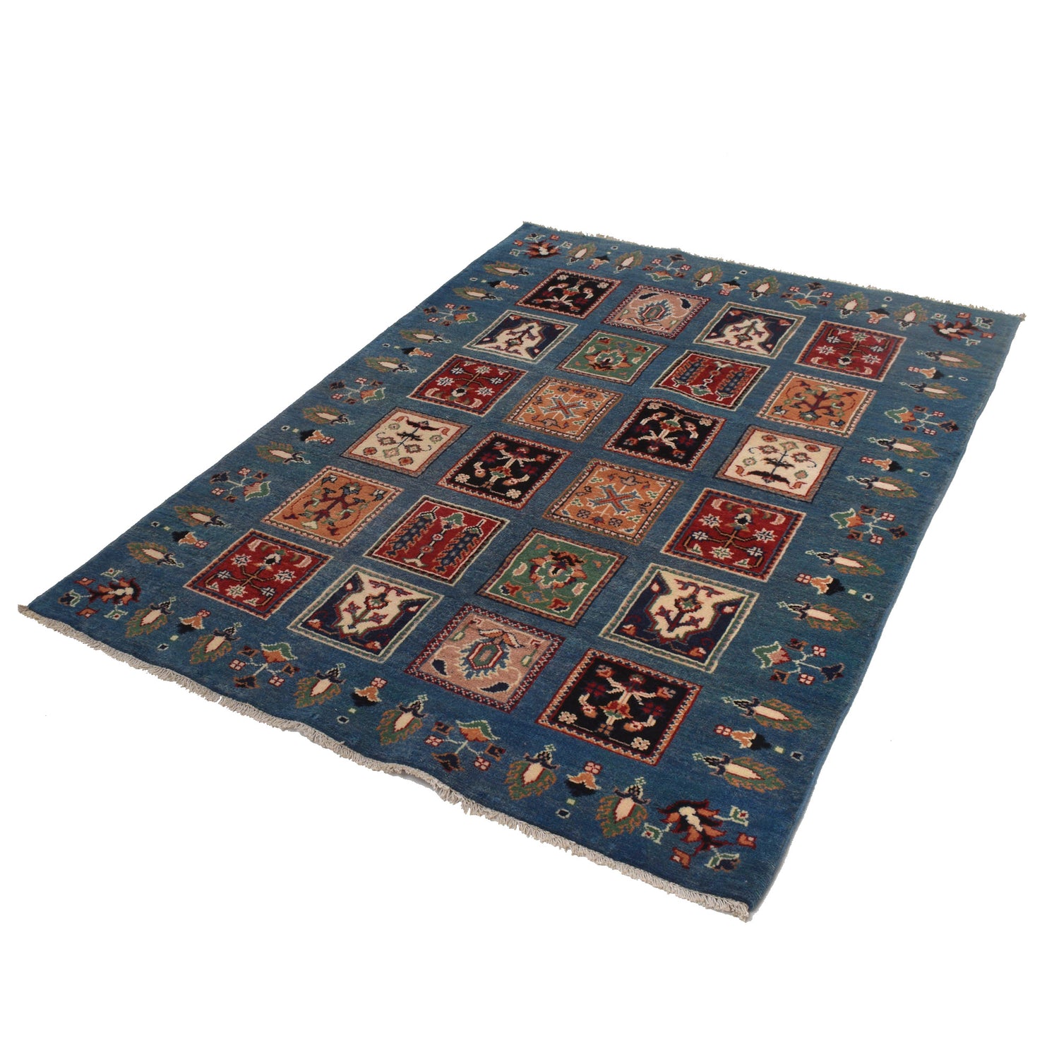 Bakhtiar Area Rug Handmade Blue Medallion 4x6 ft