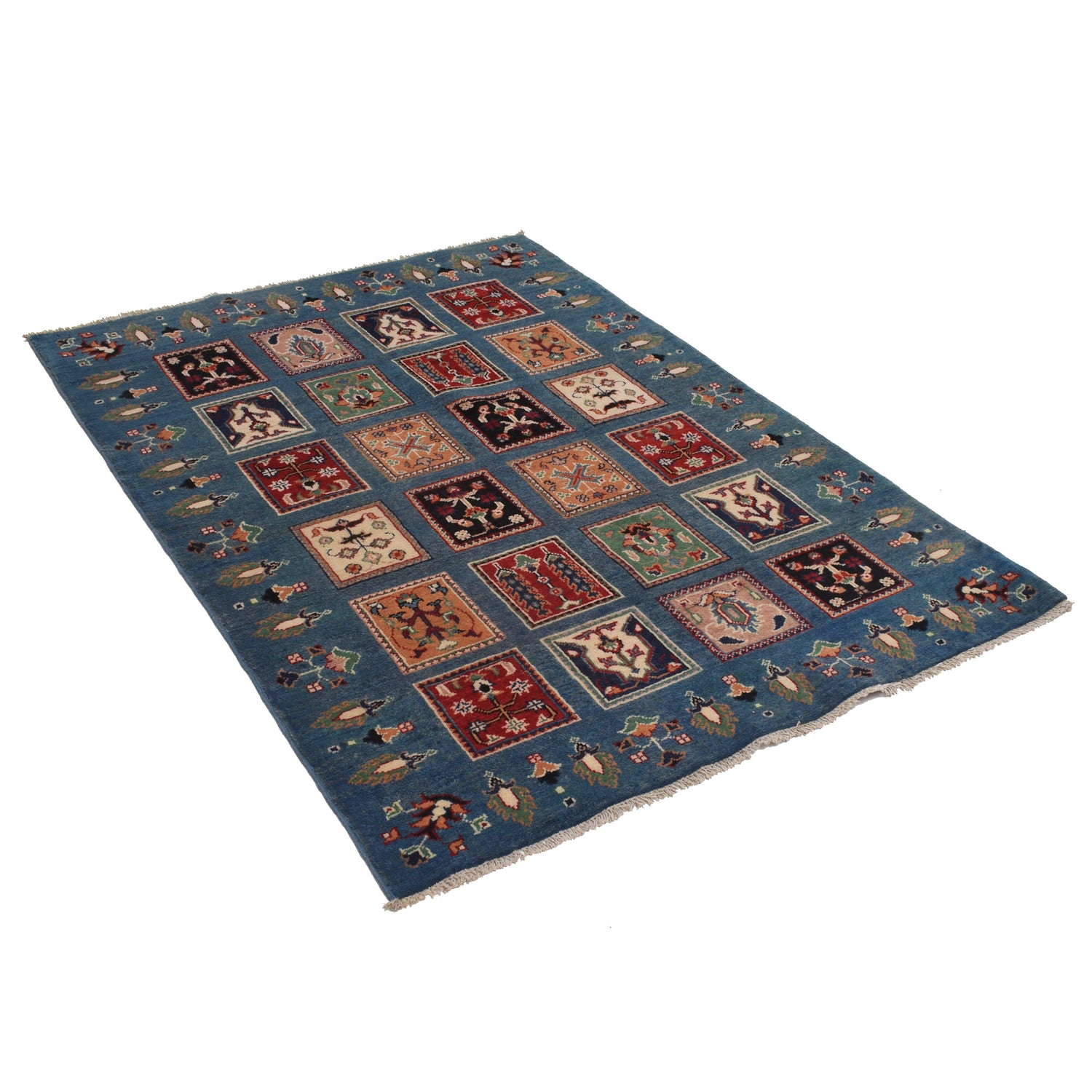 Bakhtiar Area Rug Handmade Blue Medallion 4x6 ft