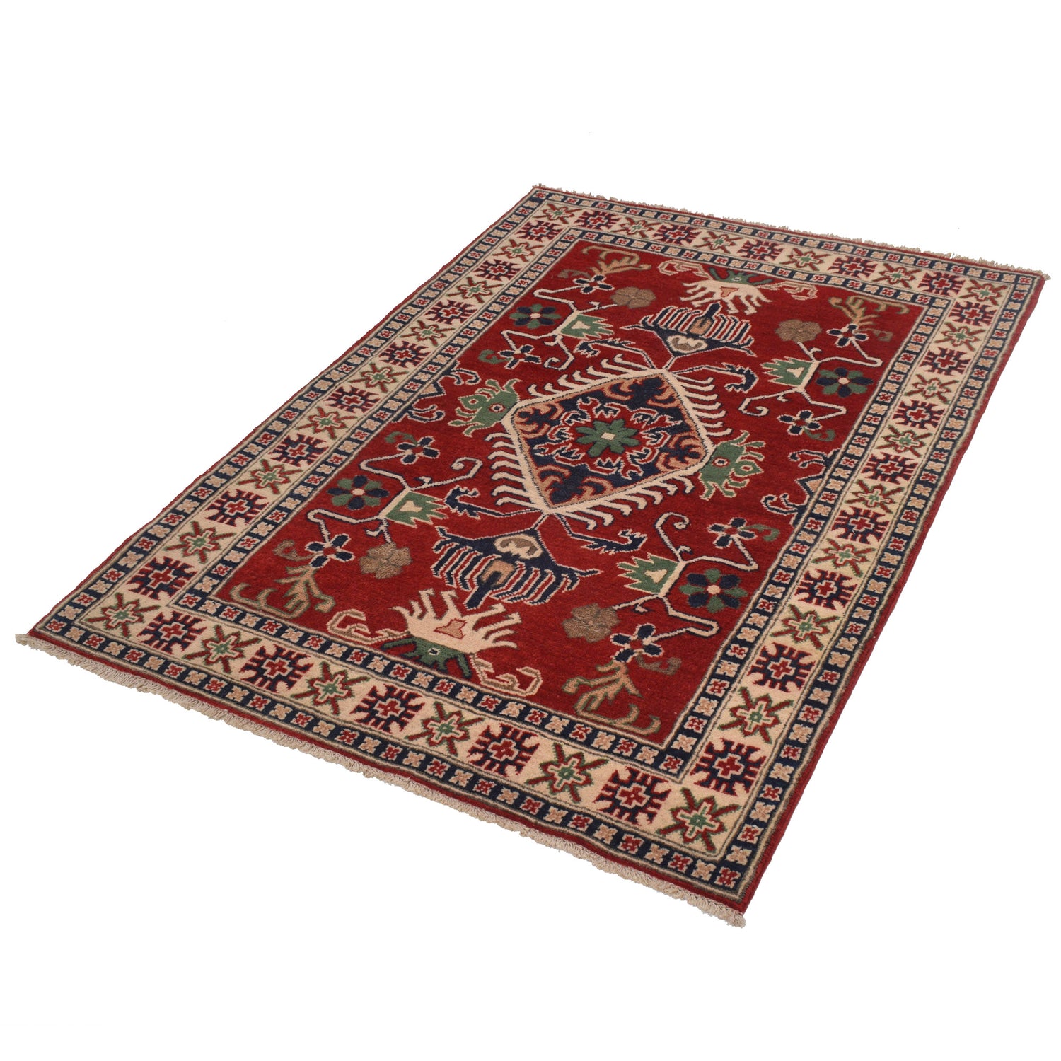 Kazak Rug Handmade Red Medallion 3x5 ft