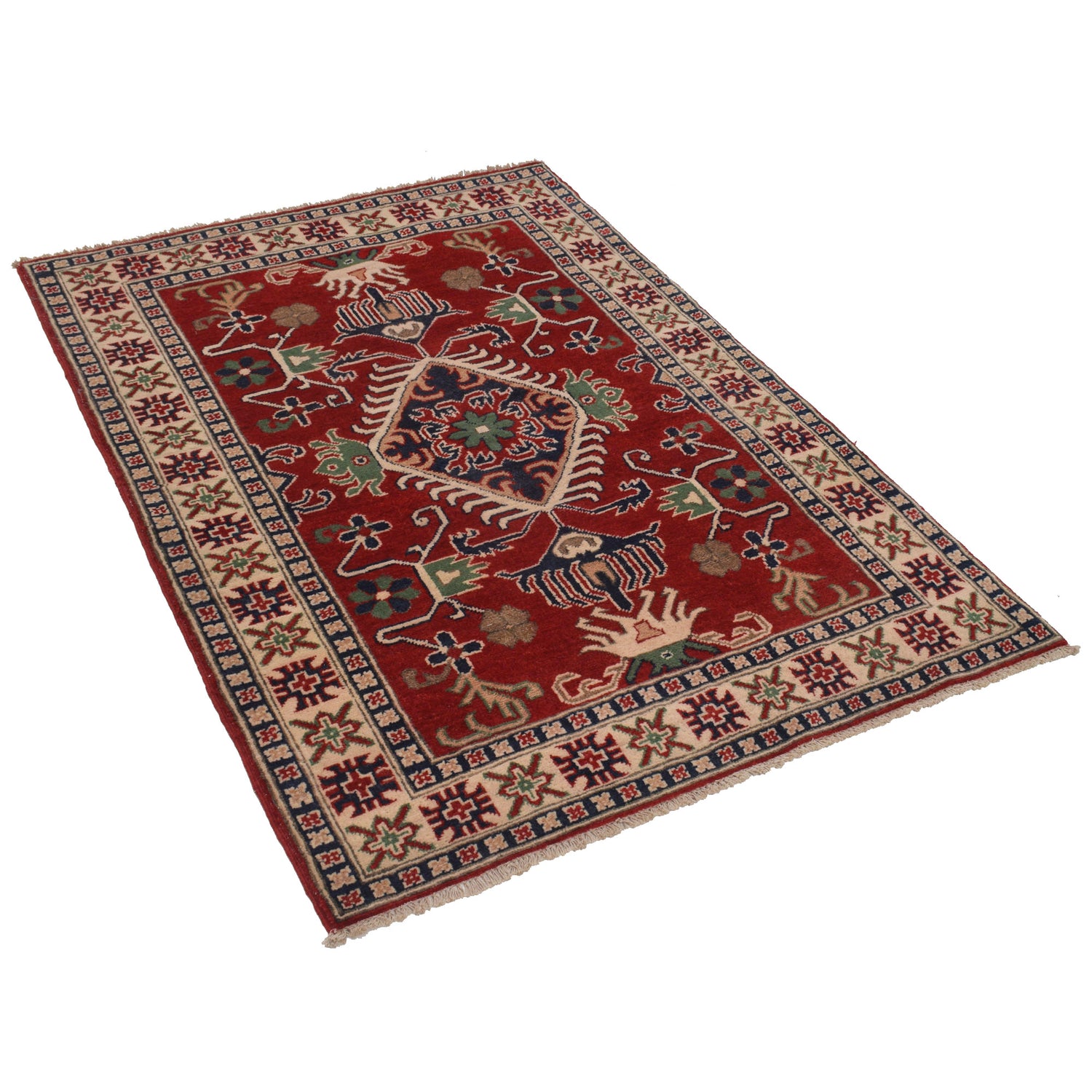 Kazak Rug Handmade Red Medallion 3x5 ft