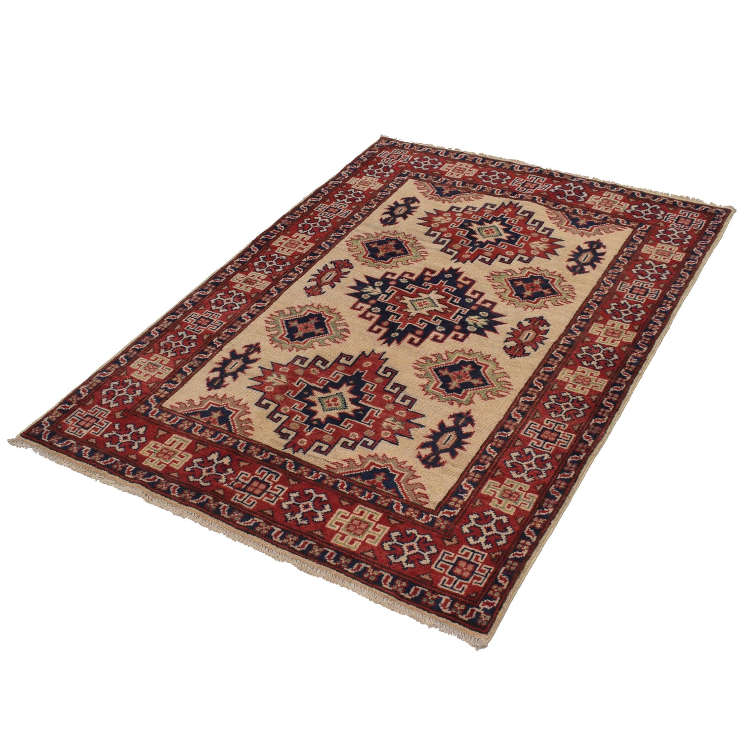 Kazak Rug Handmade Ivory Medallion 3x5 ft