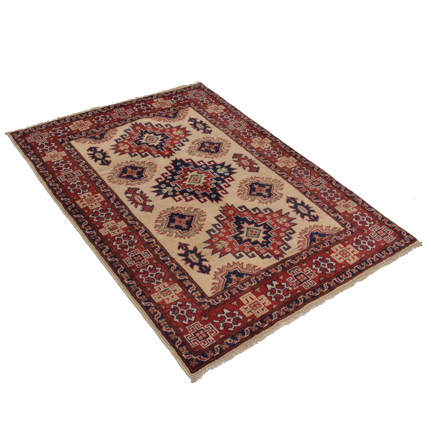 Kazak Rug Handmade Ivory Medallion 3x5 ft
