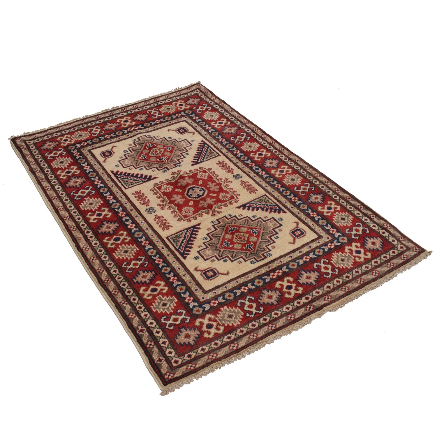 Kazak Rug Handmade Ivory Medallion 3x5 ft