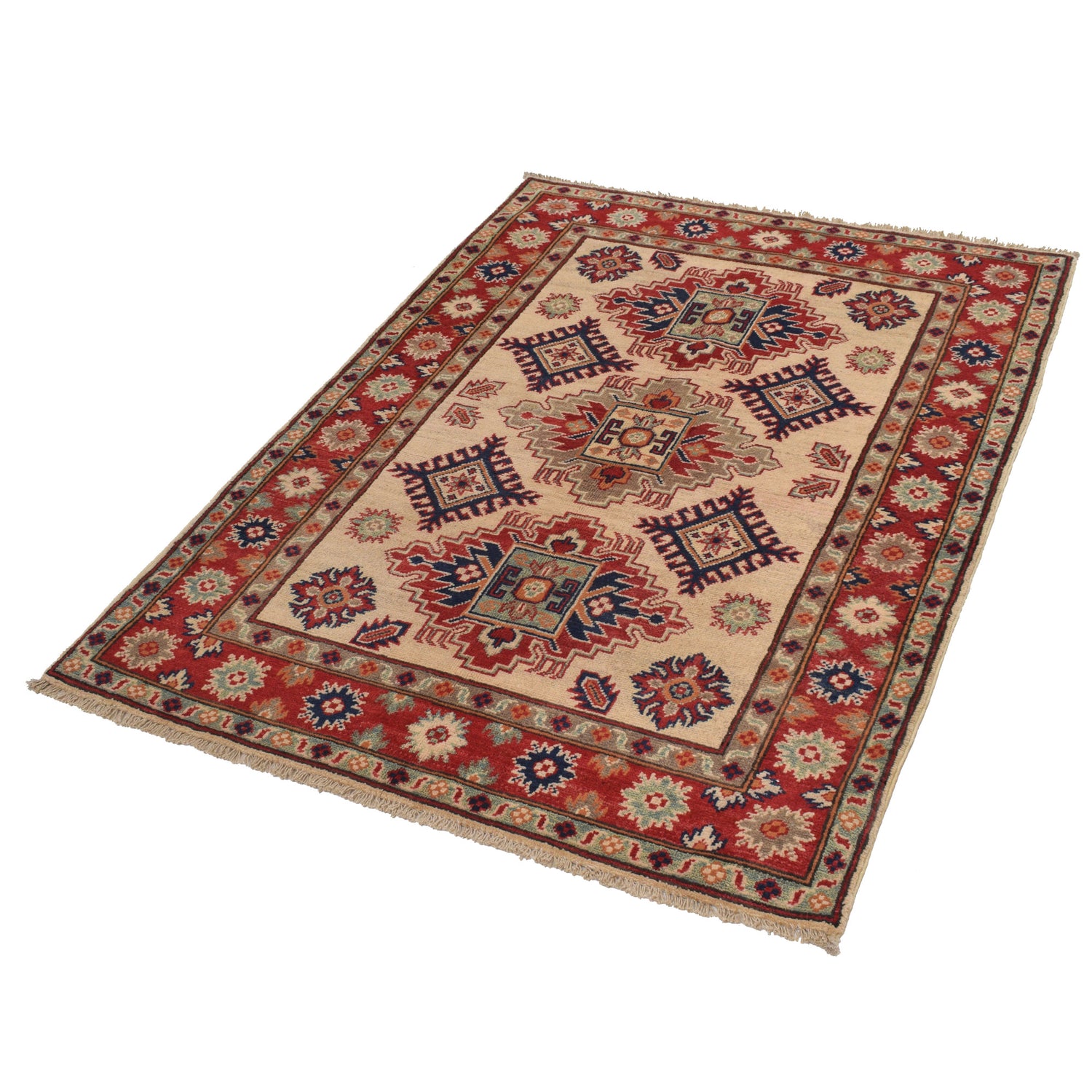 Kazak Rug Handmade Ivory Medallion 3x5 ft