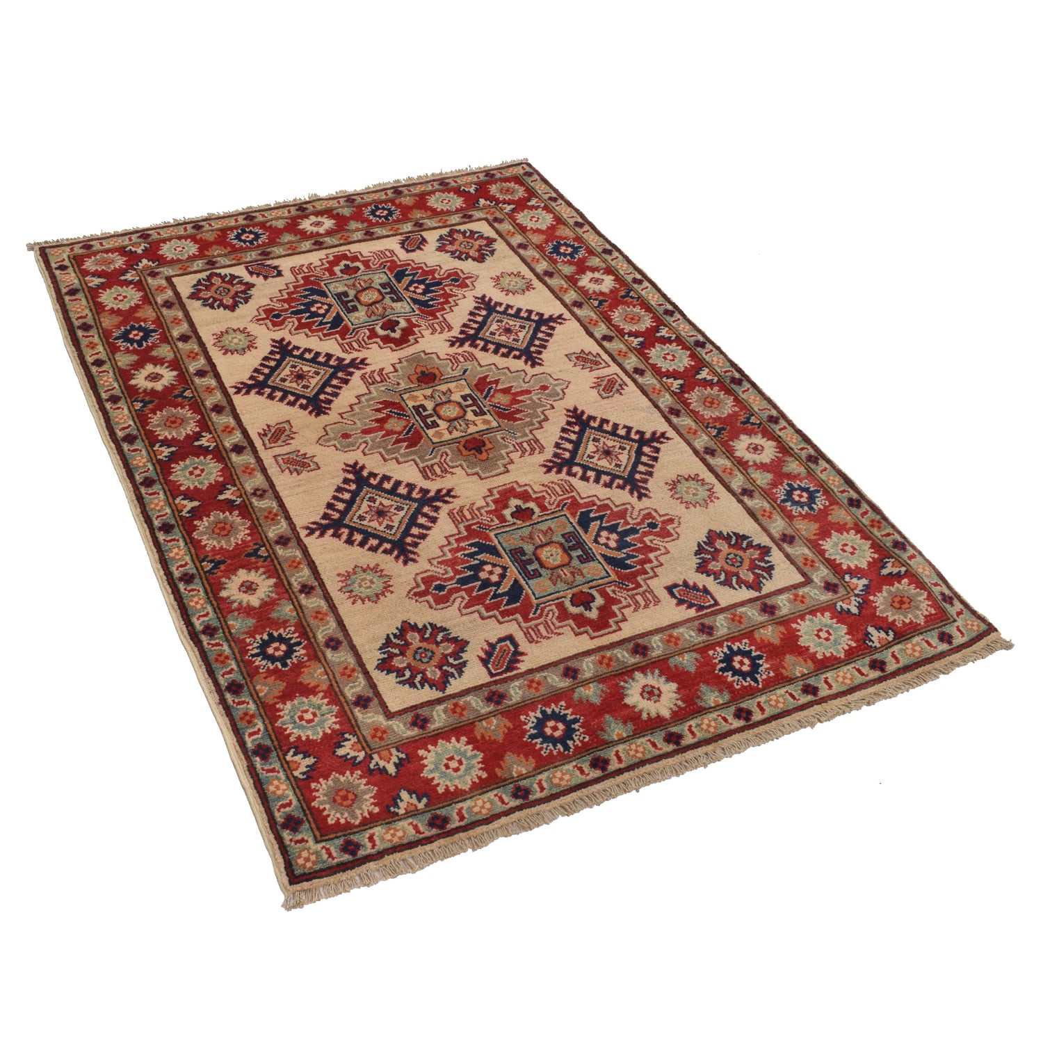 Kazak Rug Handmade Ivory Medallion 3x5 ft