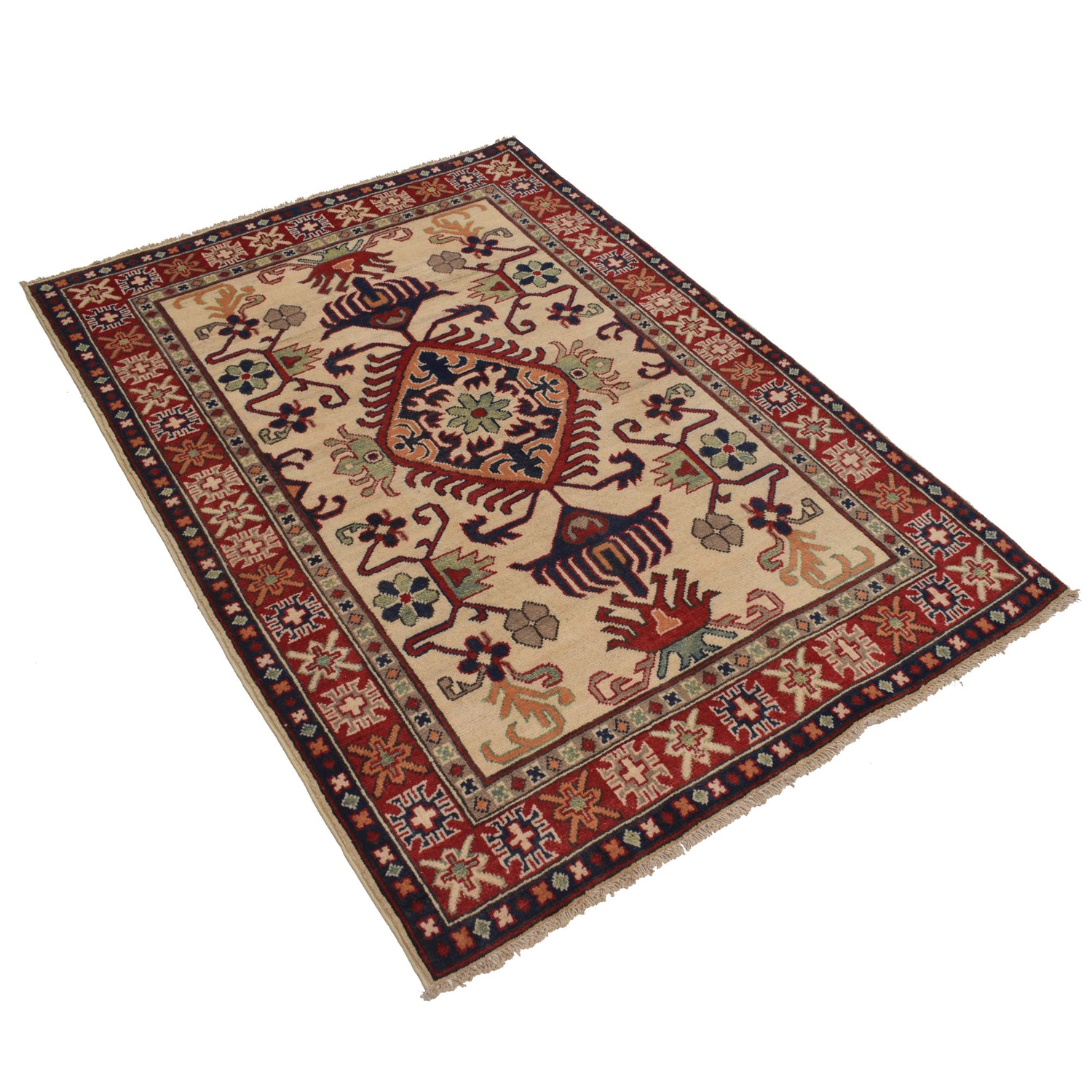 Kazak Rug Handmade Ivory Medallion 3x5 ft