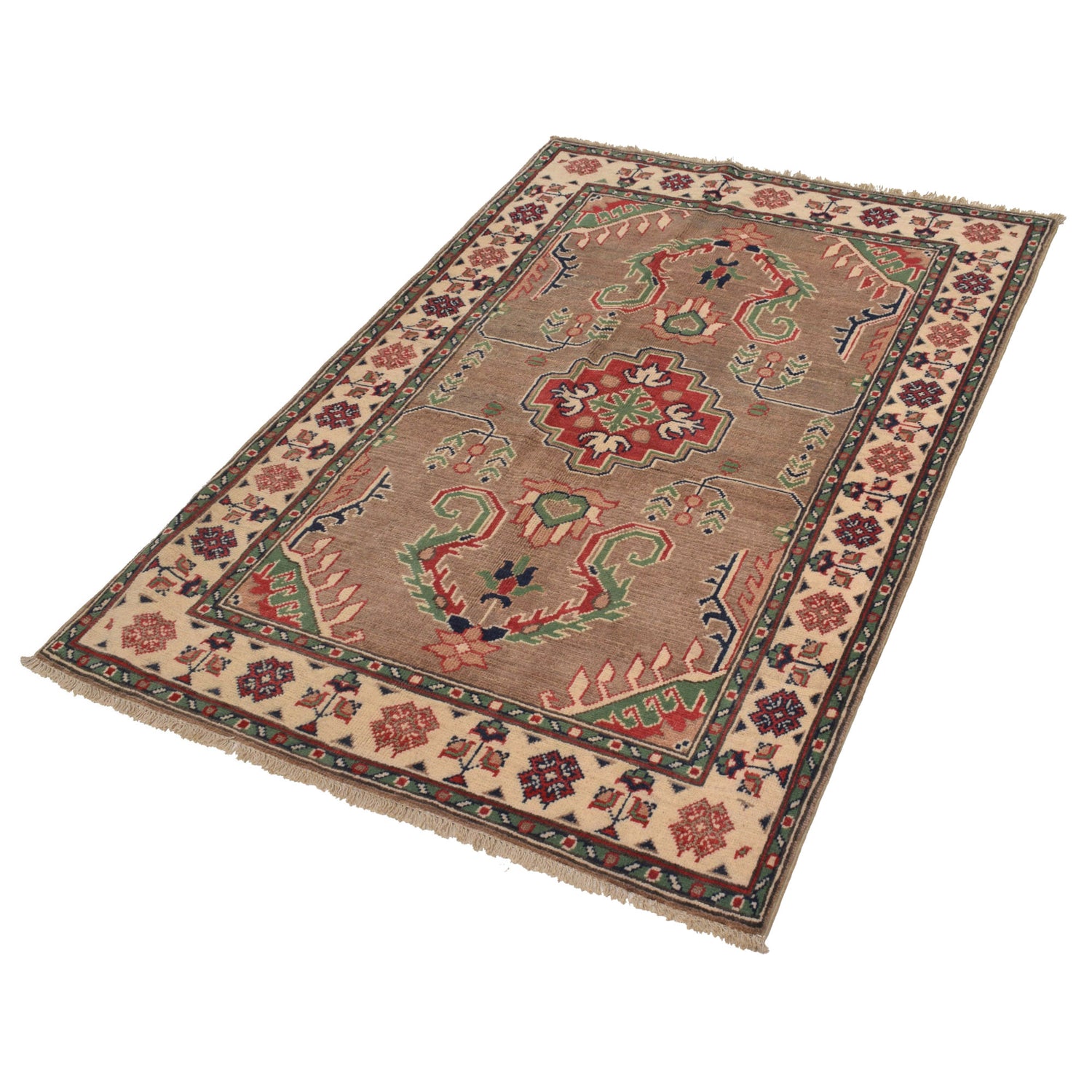 Kazak Rug Handmade Gray Medallion 3x5 ft