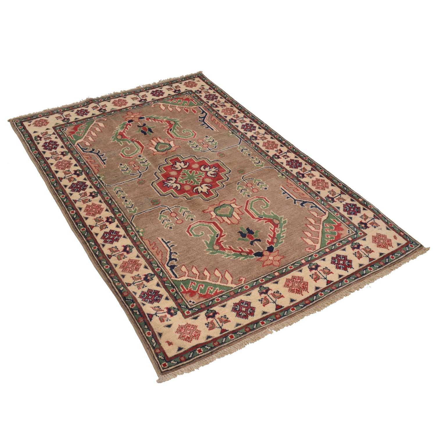Kazak Rug Handmade Gray Medallion 3x5 ft