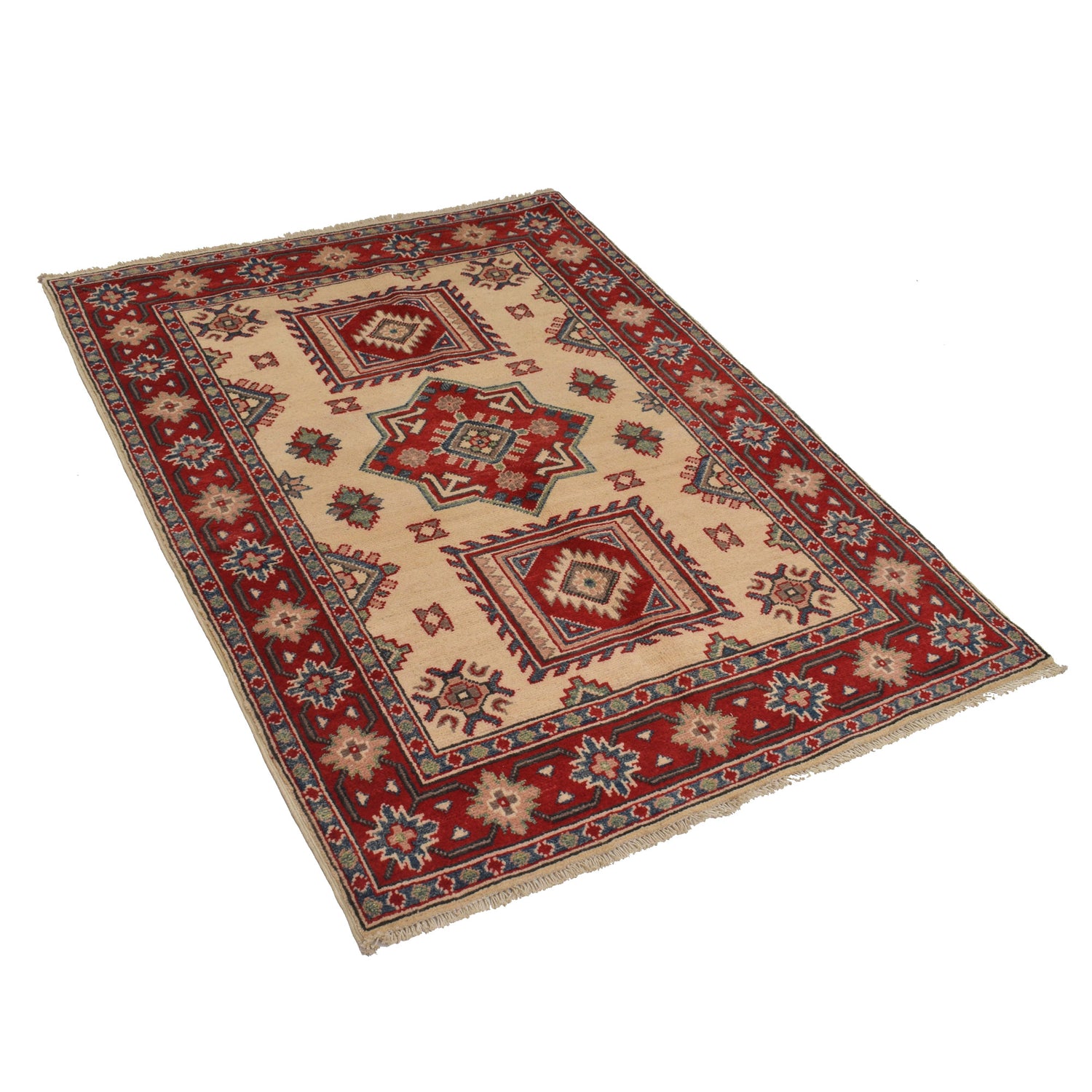 Kazak Rug Handmade Ivory Medallion 3x5 ft