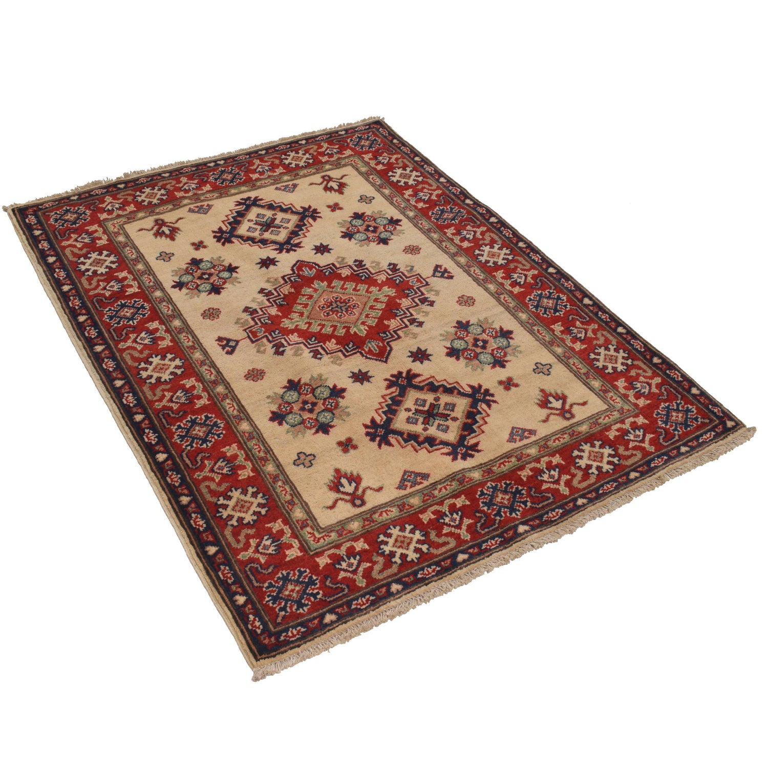 Kazak Rug Handmade Ivory Medallion 3x5 ft