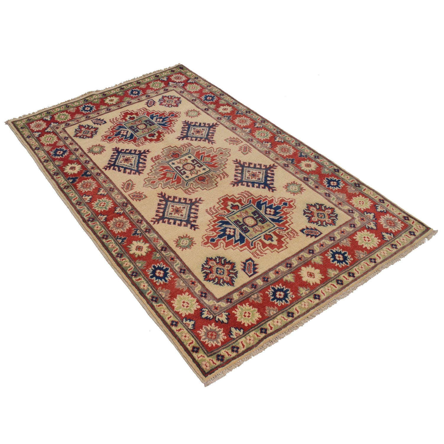 Kazak Rug Handmade Ivory Medallion 3x5 ft