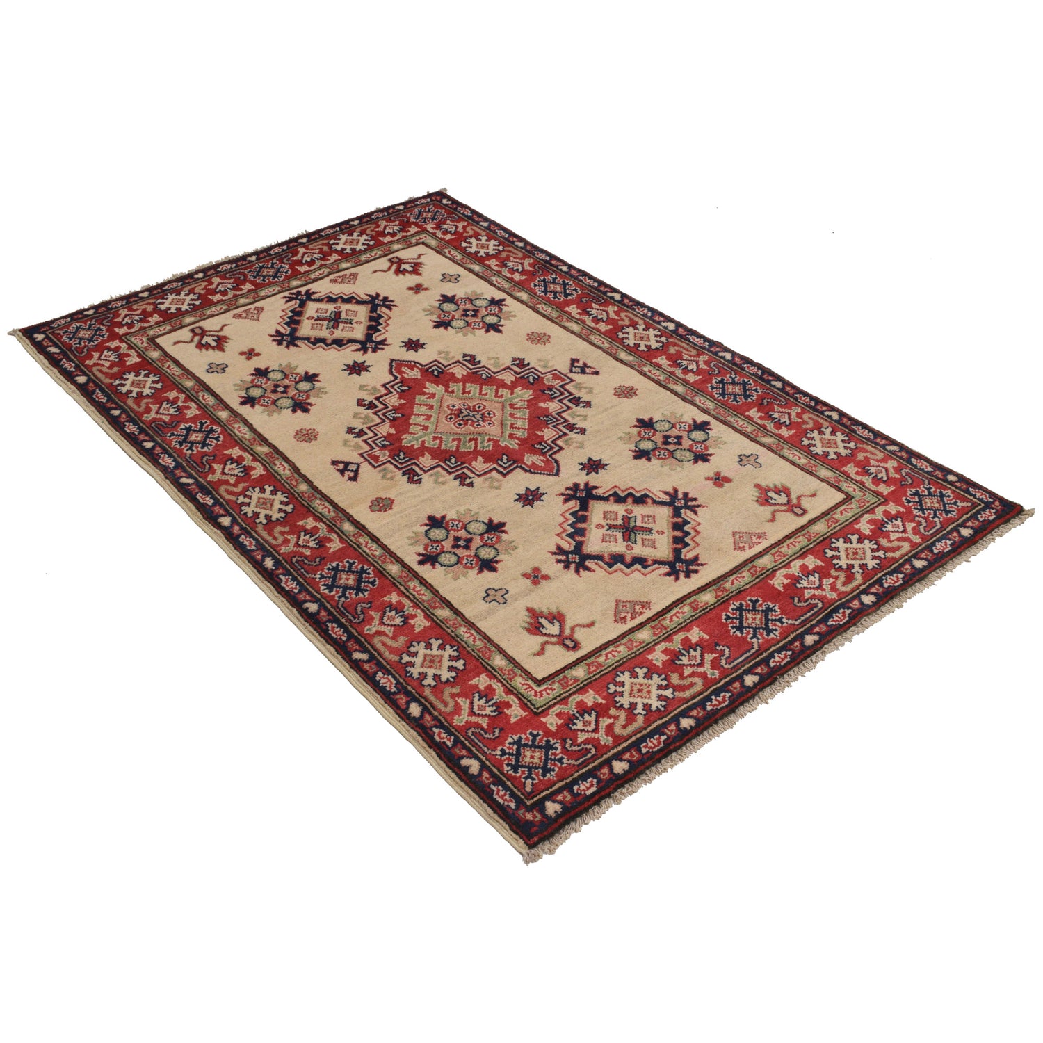 Kazak Rug Handmade Ivory Medallion 3x5 ft