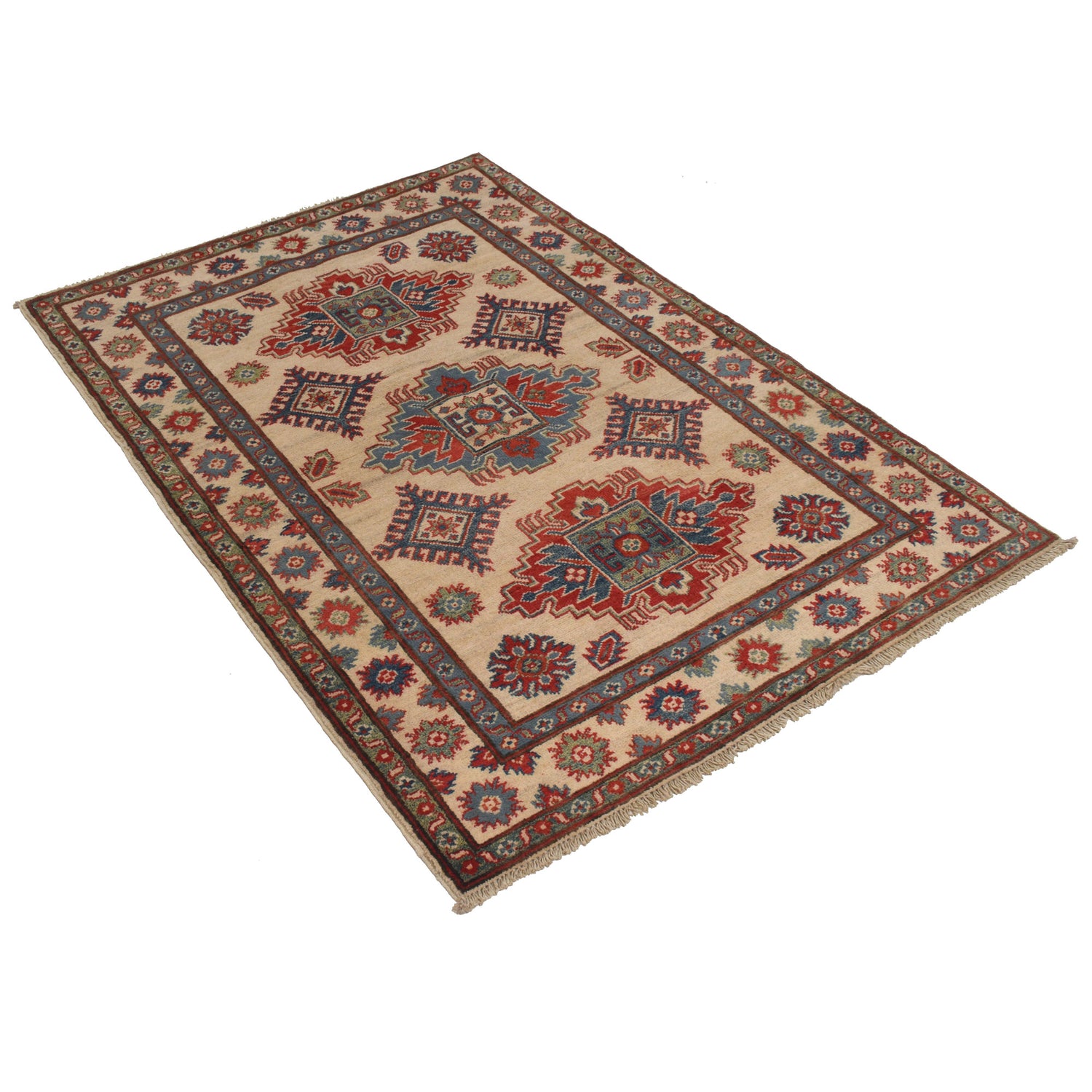 Kazak Rug Handmade Ivory Medallion 3x5 ft