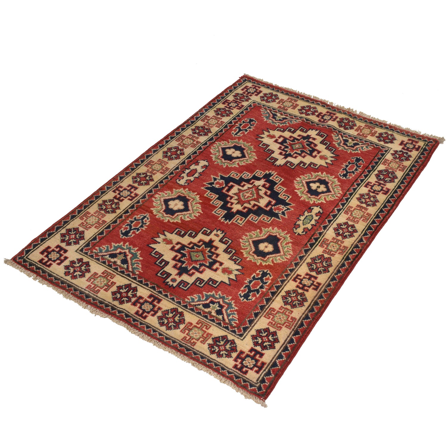 Kazak Rug Handmade Red Medallion 2x4 ft
