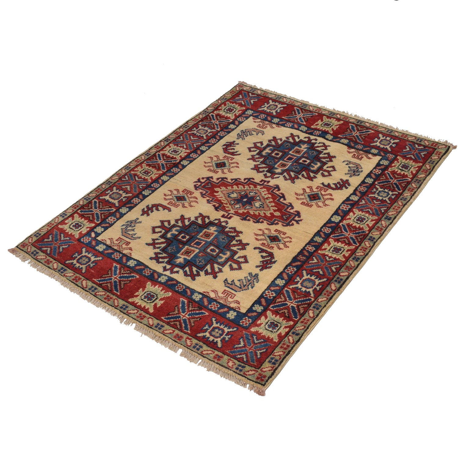 Kazak Rug Handmade Ivory Medallion 2x4 ft