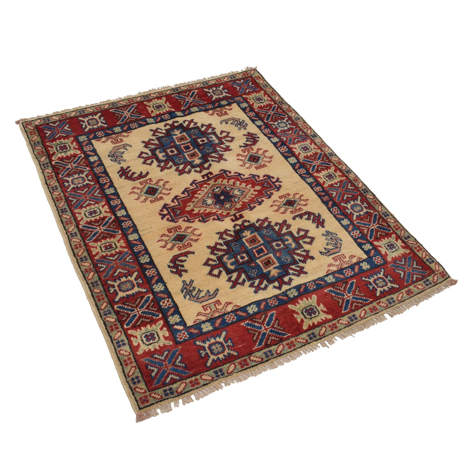 Kazak Rug Handmade Ivory Medallion 2x4 ft
