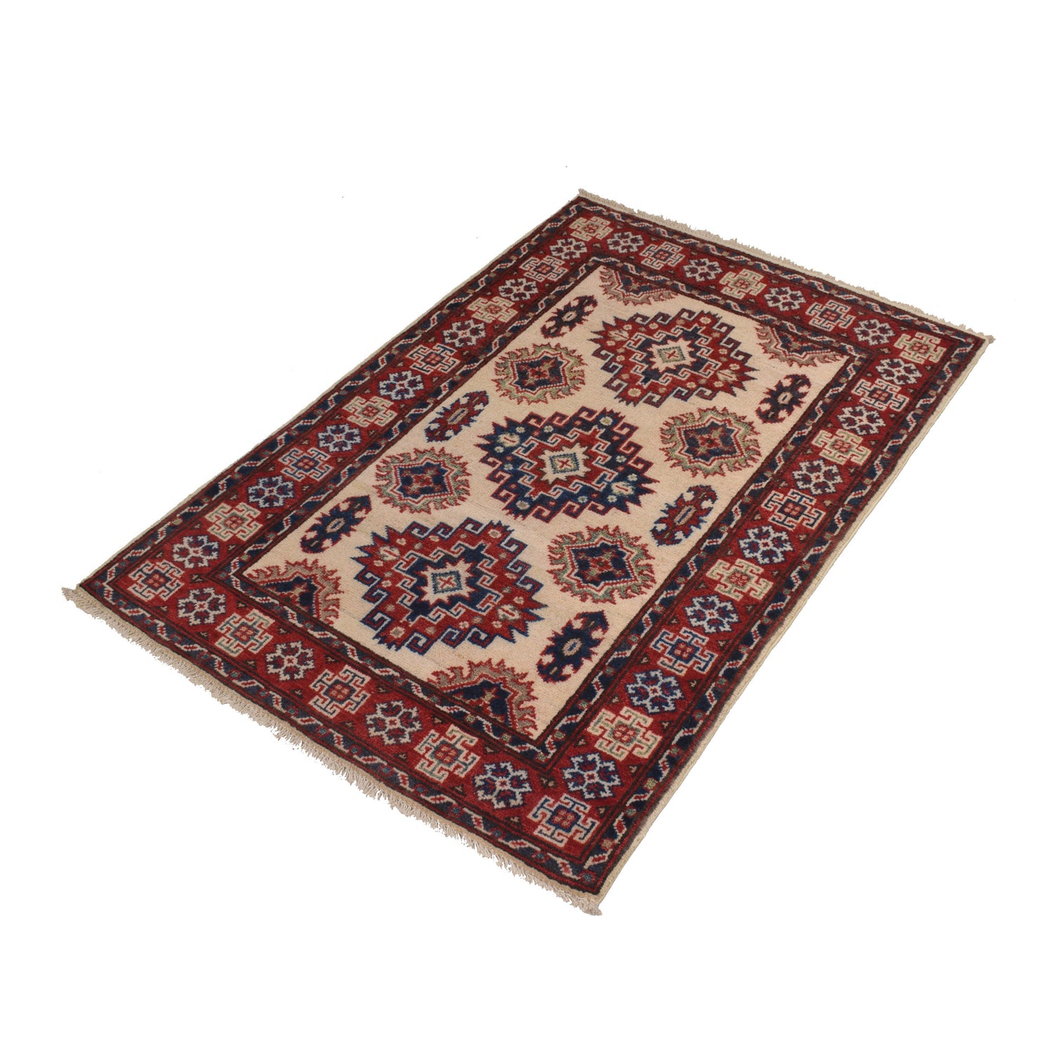 Kazak Rug Handmade Ivory Medallion 2x4 ft