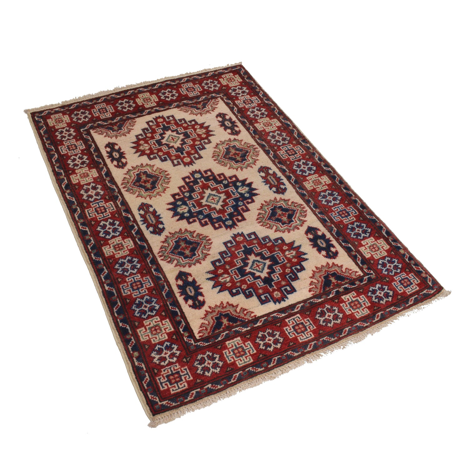 Kazak Rug Handmade Ivory Medallion 2x4 ft