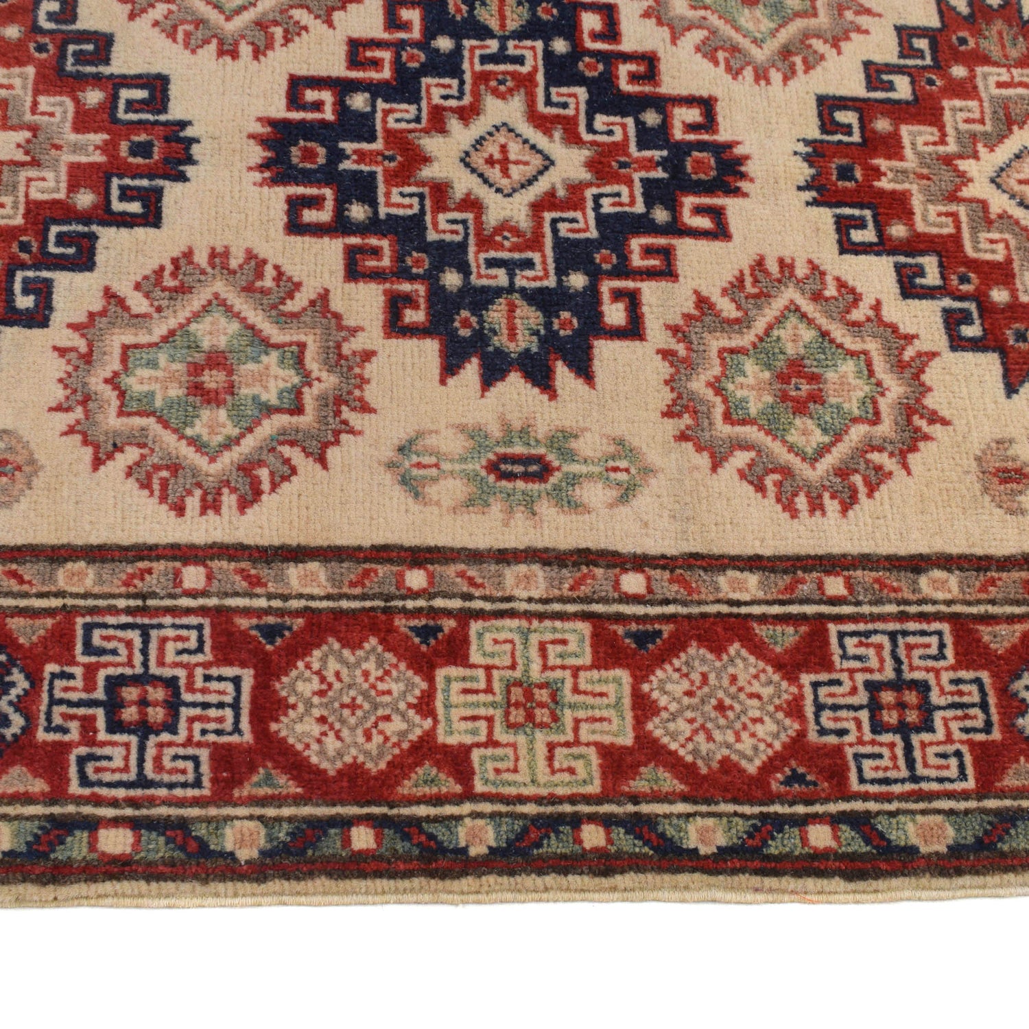 Kazak Rug Handmade Ivory Medallion 2x4 ft