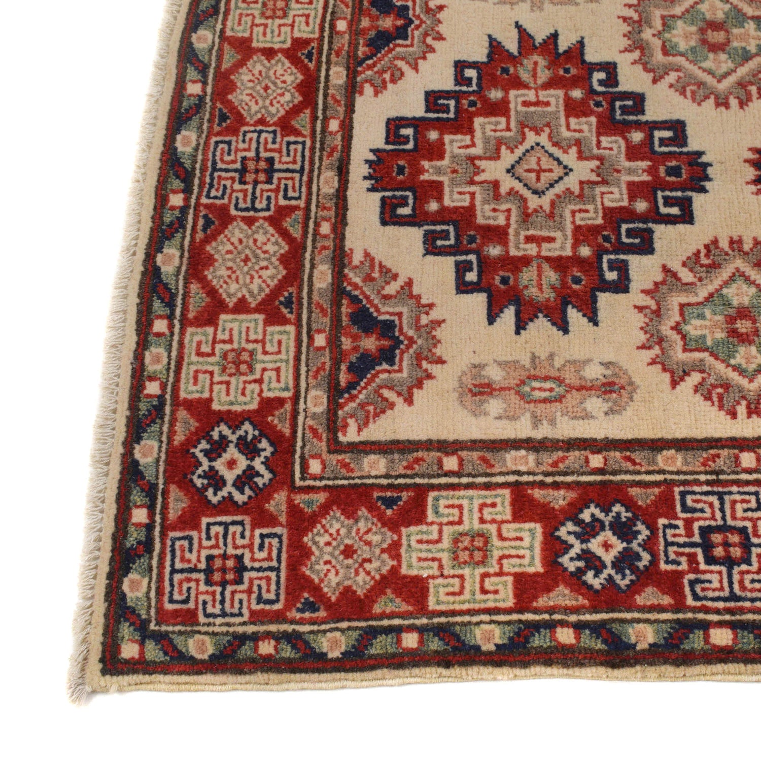 Kazak Rug Handmade Ivory Medallion 2x4 ft