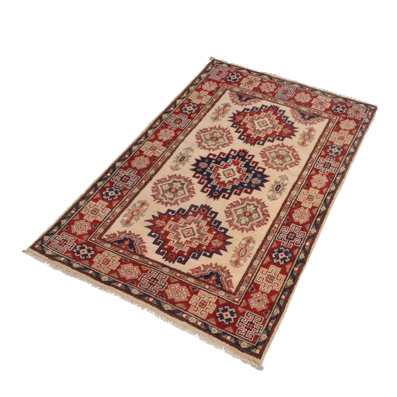 Kazak Rug Handmade Ivory Medallion 2x4 ft