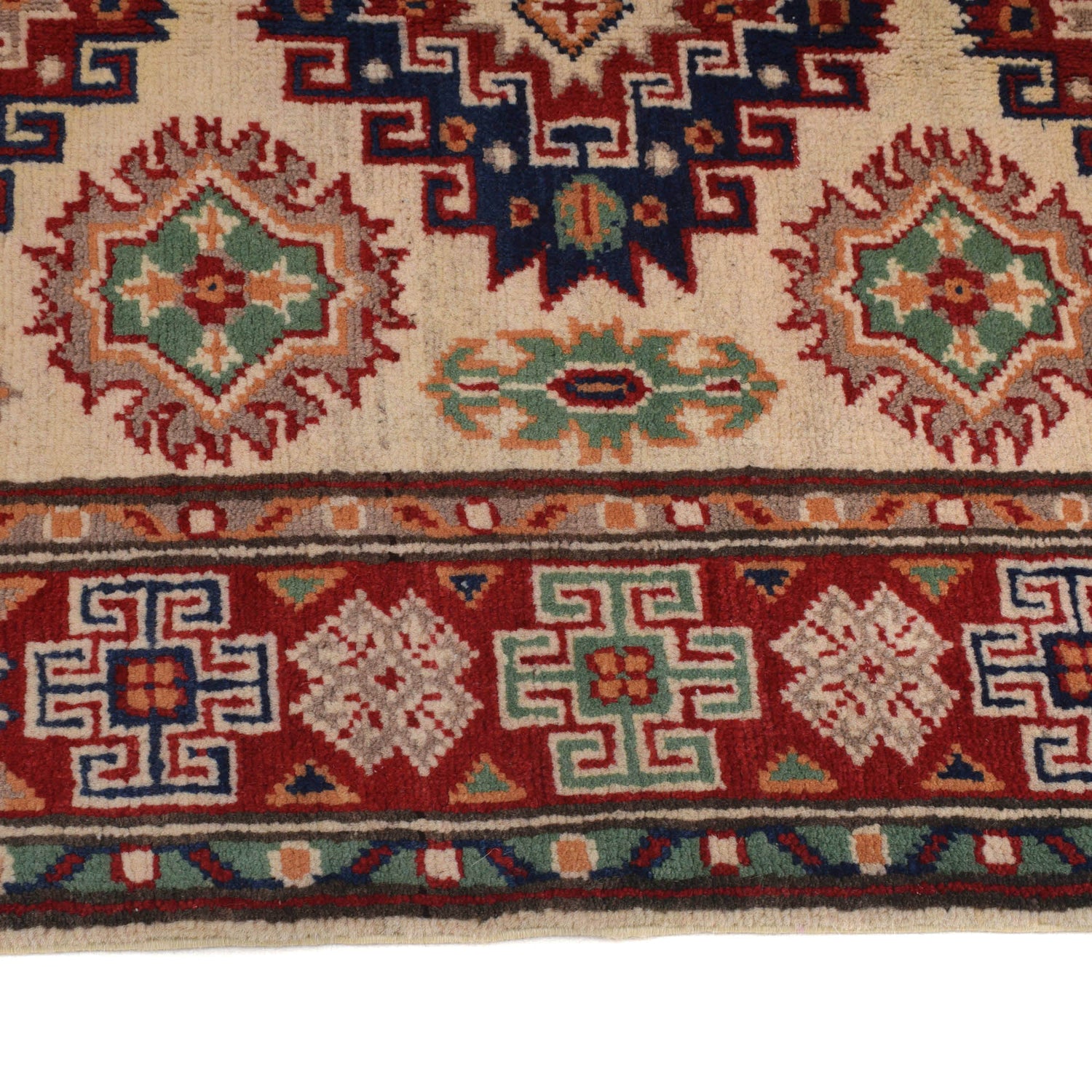 Kazak Rug Handmade Ivory Medallion 2x4 ft