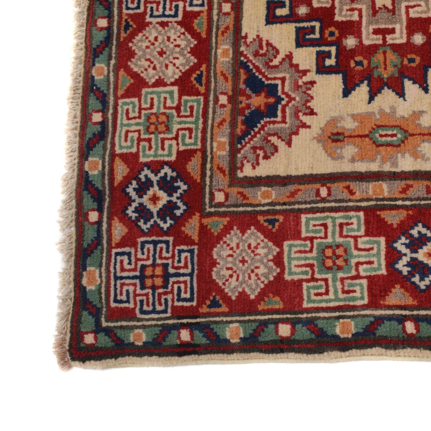 Kazak Rug Handmade Ivory Medallion 2x4 ft
