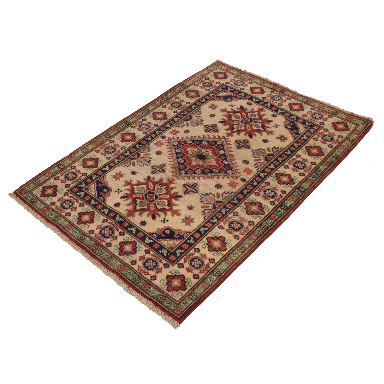 Kazak Rug Handmade Ivory Medallion 2x4 ft
