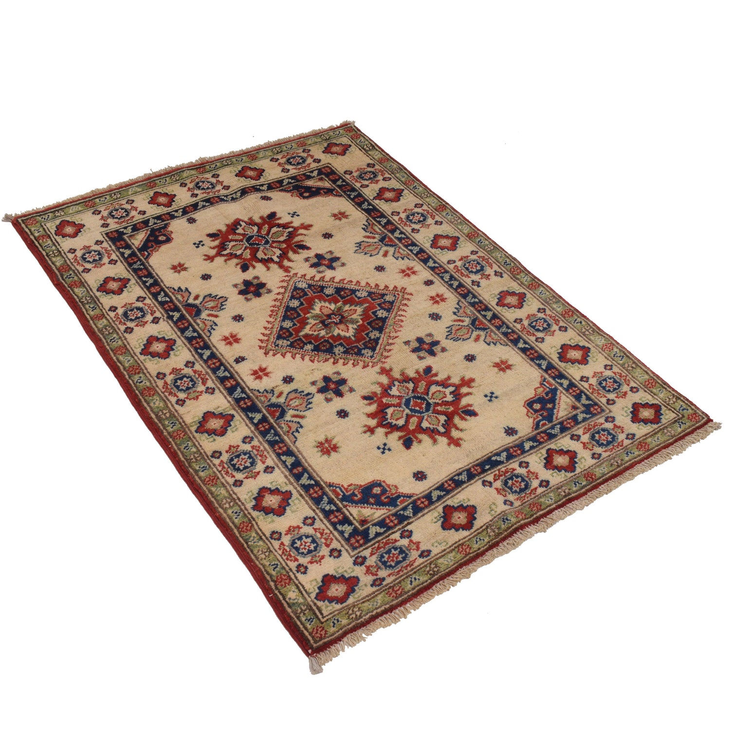 Kazak Rug Handmade Ivory Medallion 2x4 ft