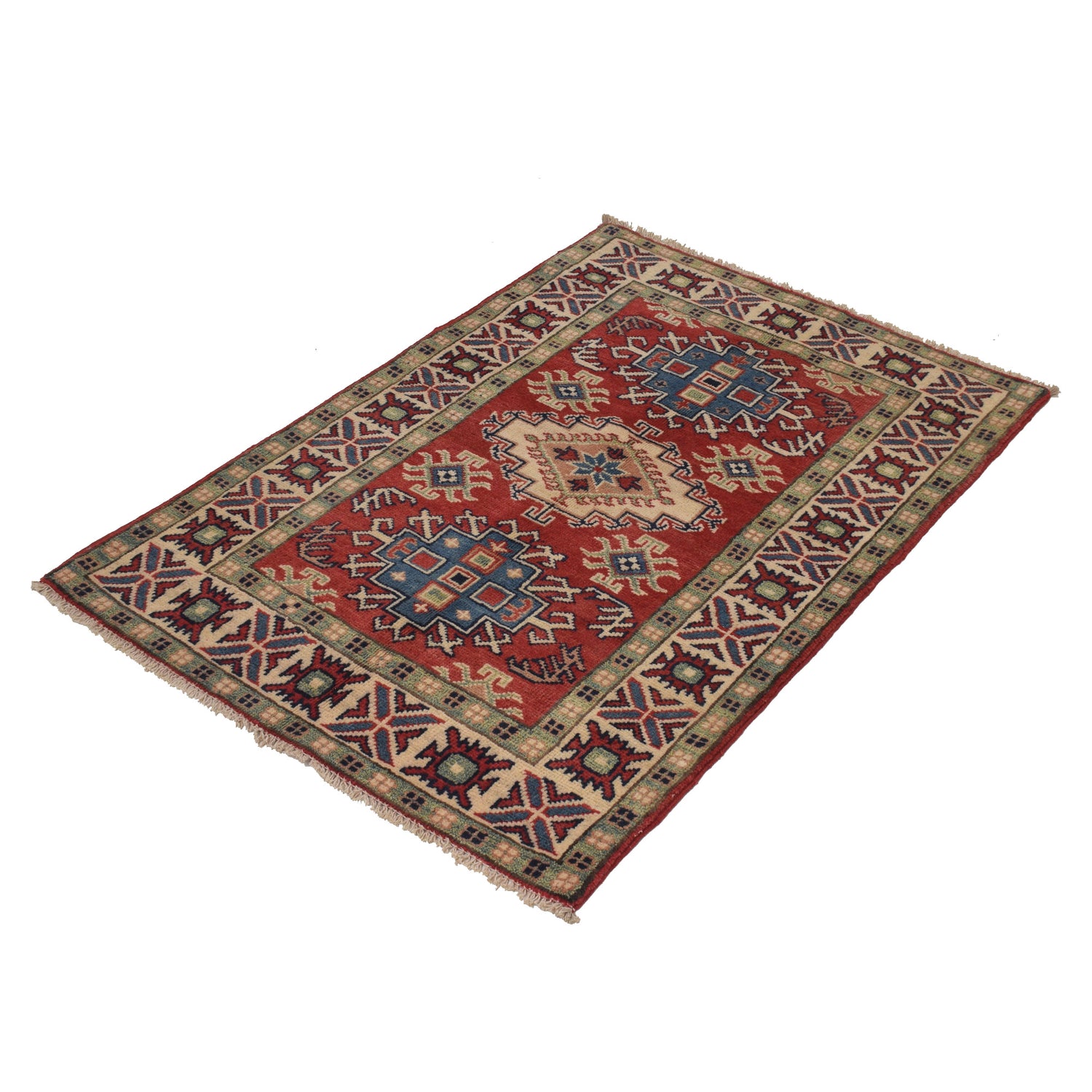 Kazak Rug Handmade Red Medallion 2x4 ft